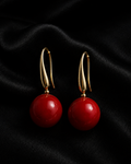Scarlet Orb Gold Drop Earrings