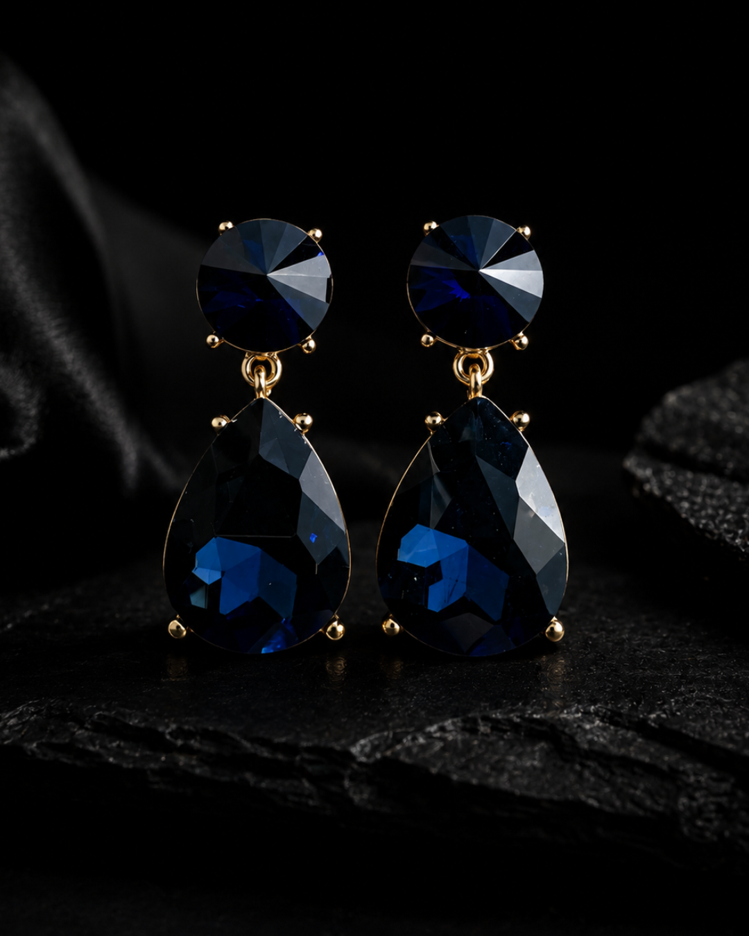 Midnight Sapphire Teardrop Crystal Earrings