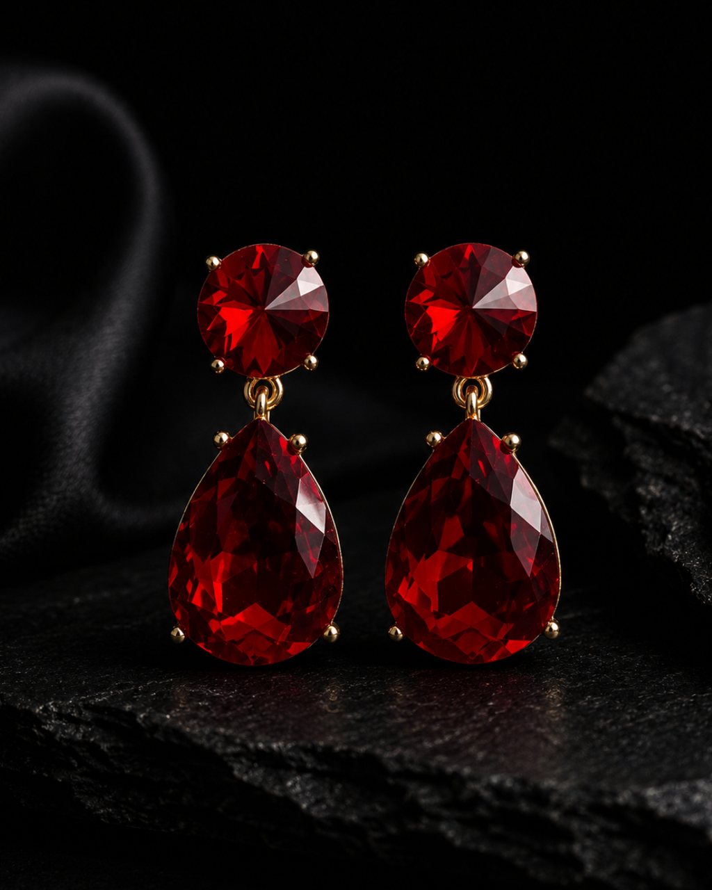 Crimson Ruby Teardrop Crystal Earrings