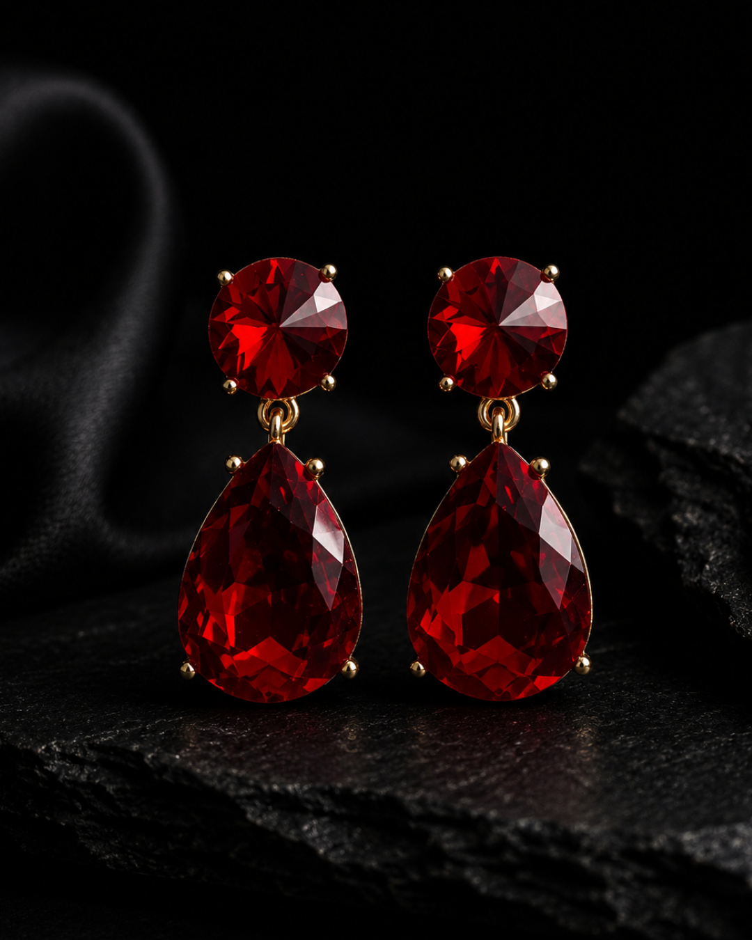 Crimson Ruby Teardrop Crystal Earrings