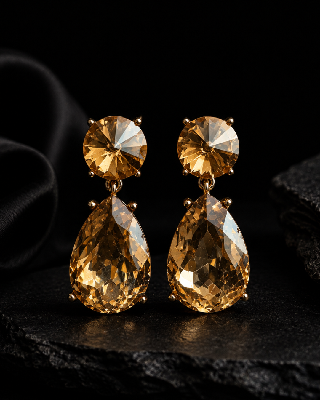 Golden Topaz Teardrop Crystal Earrings