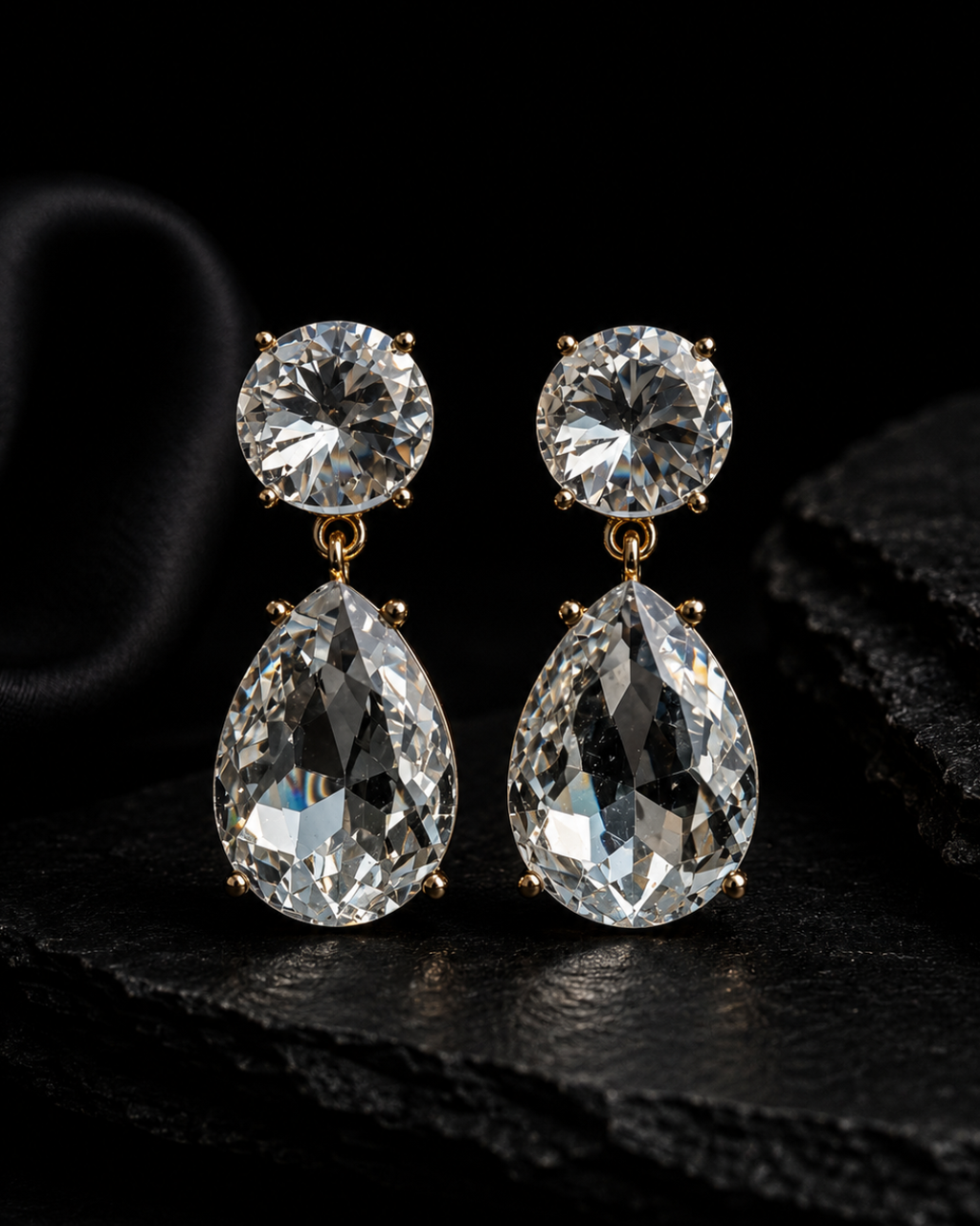 Clear Crystal Teardrop Drop Earrings