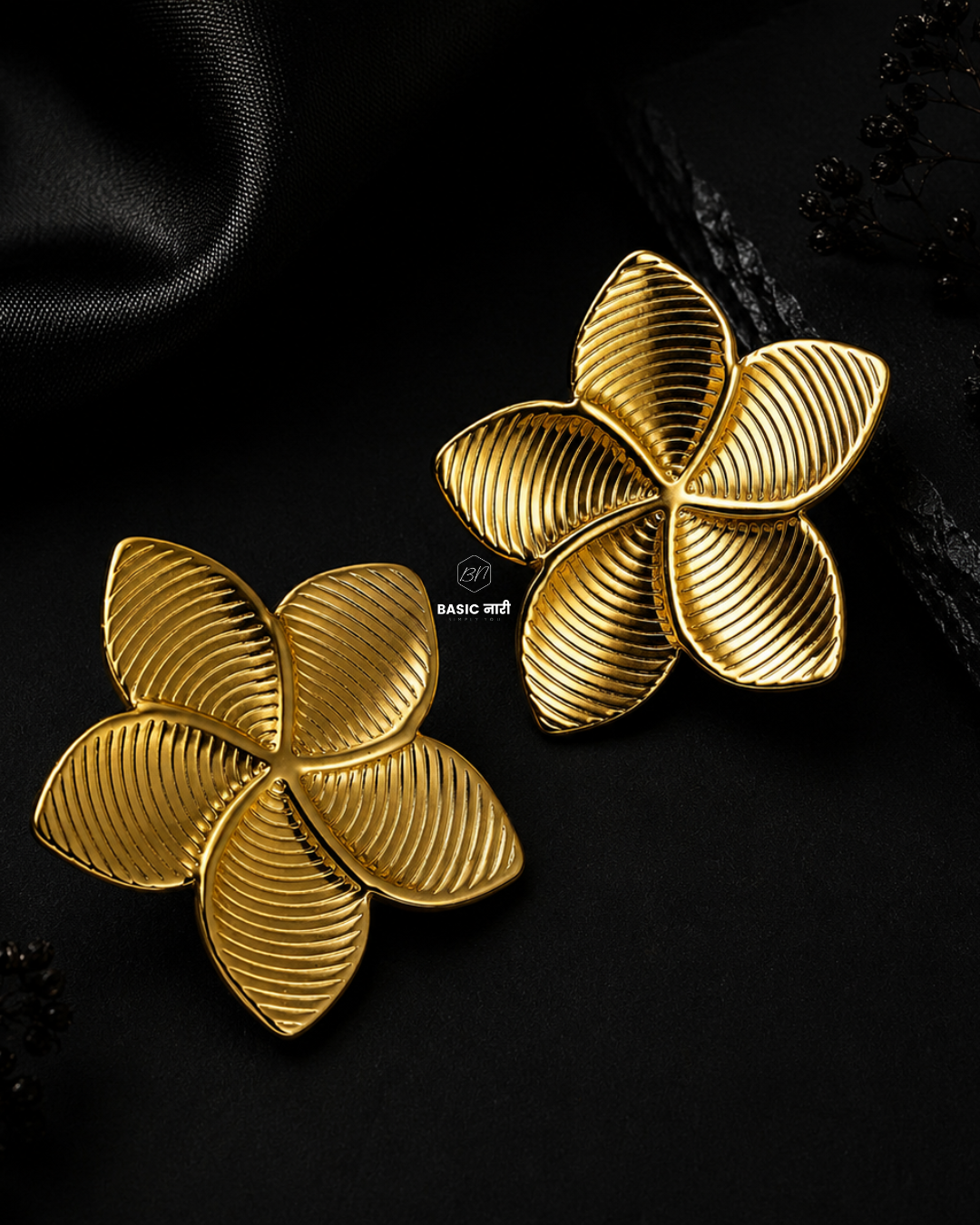 The Gulbahar Textured Floral Statement Studs