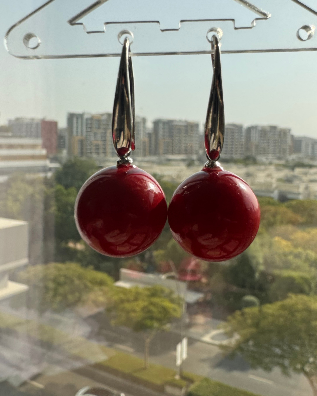 Scarlet Orb Silver Drop Earrings