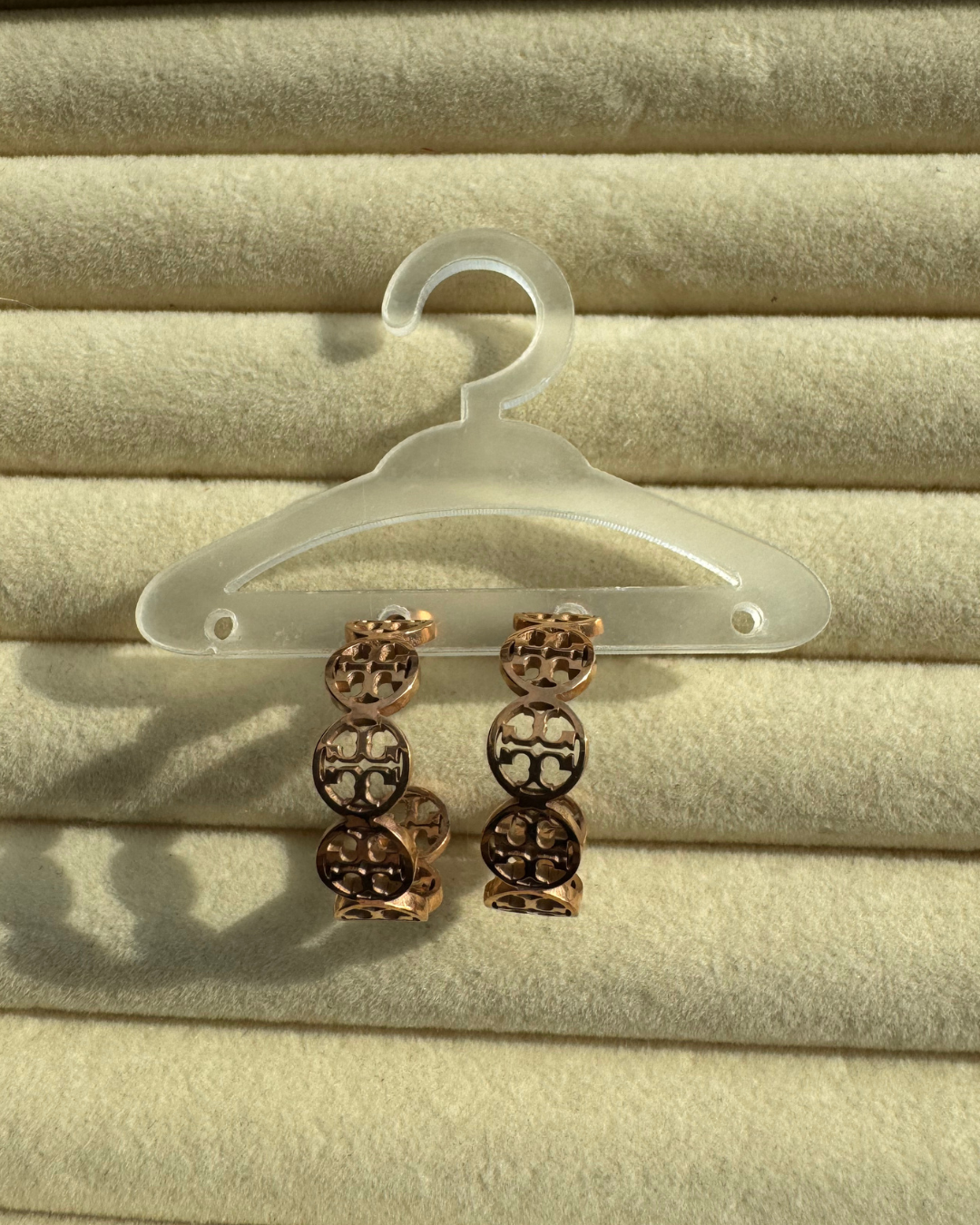 Geometric Medallion Rose Gold Hoop Earrings