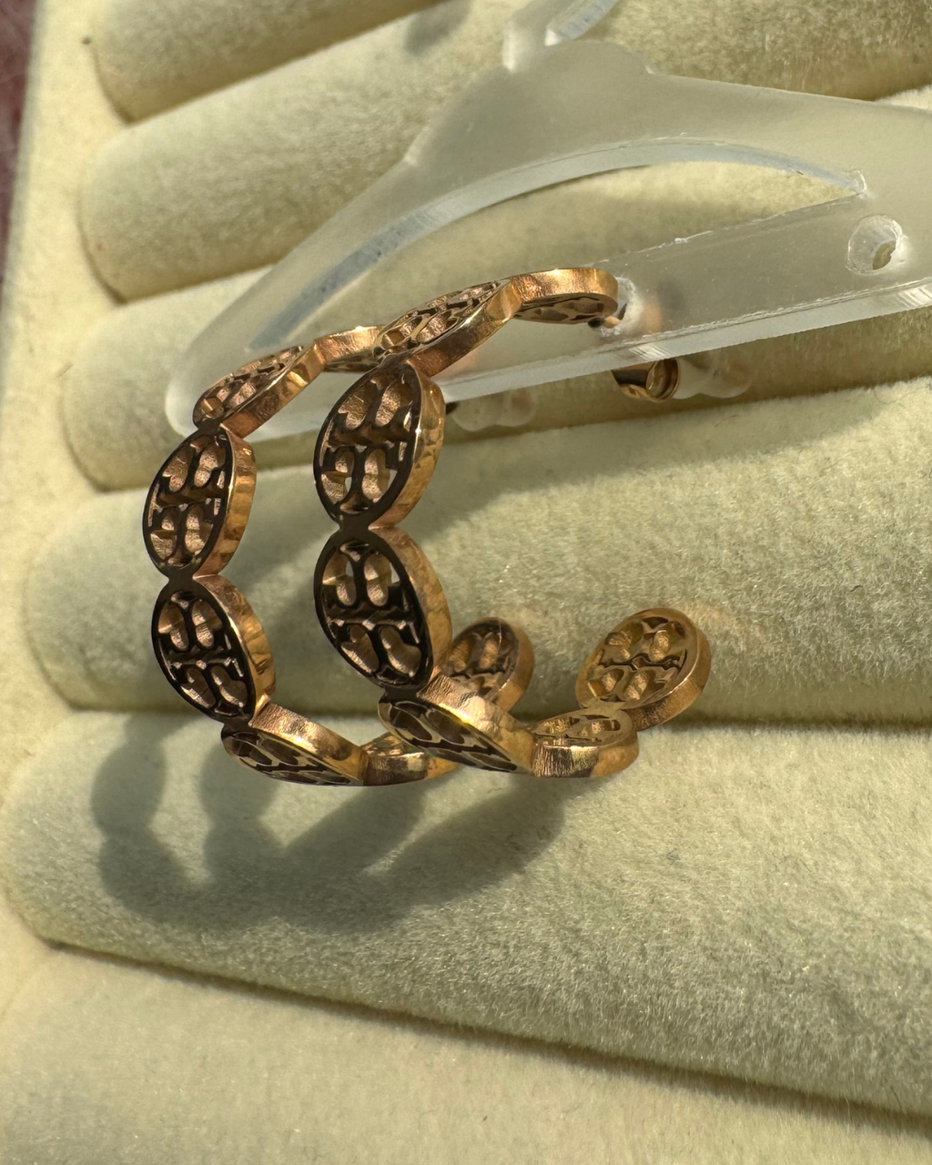 Geometric Medallion Rose Gold Hoop Earrings
