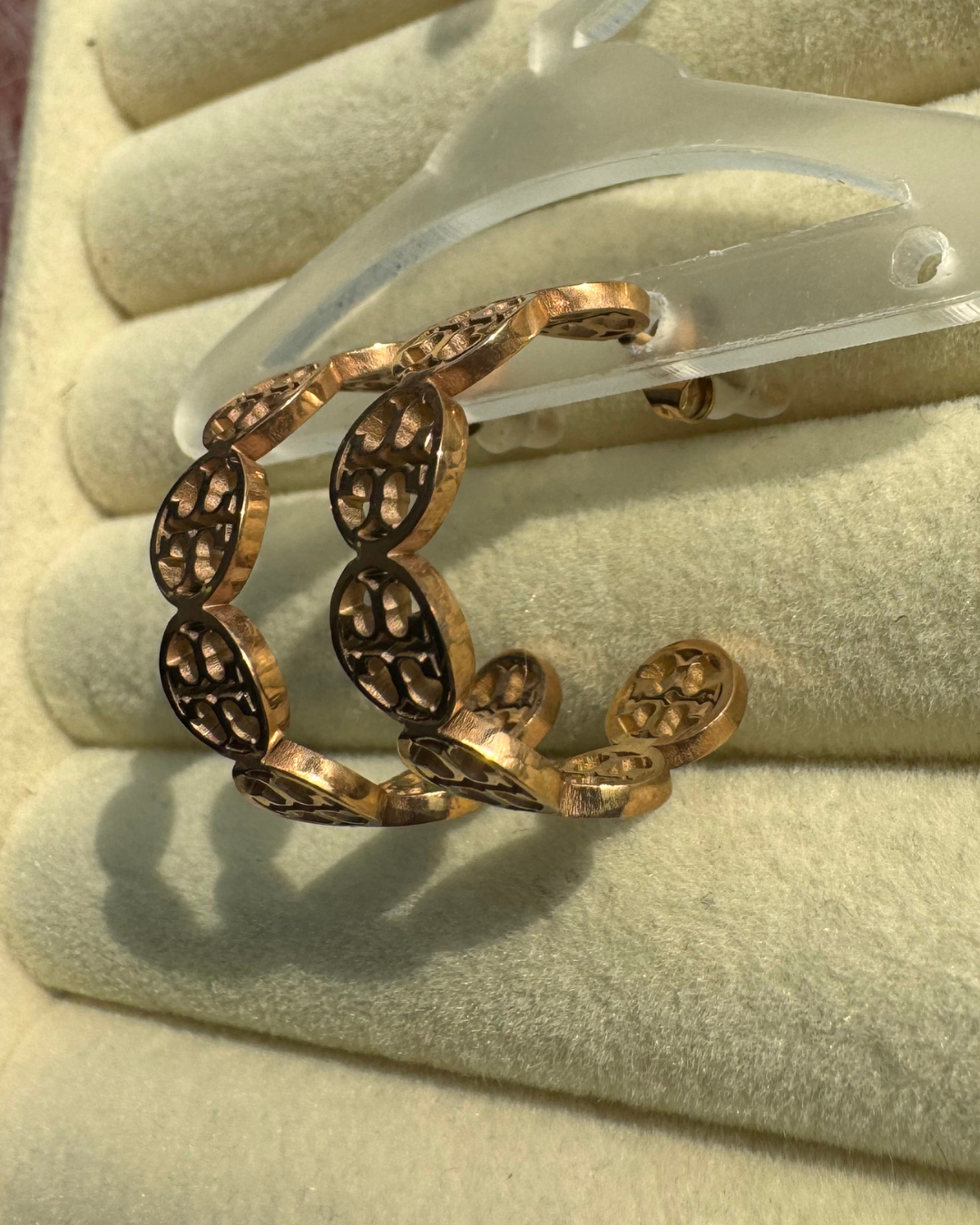 Geometric Medallion Rose Gold Hoop Earrings