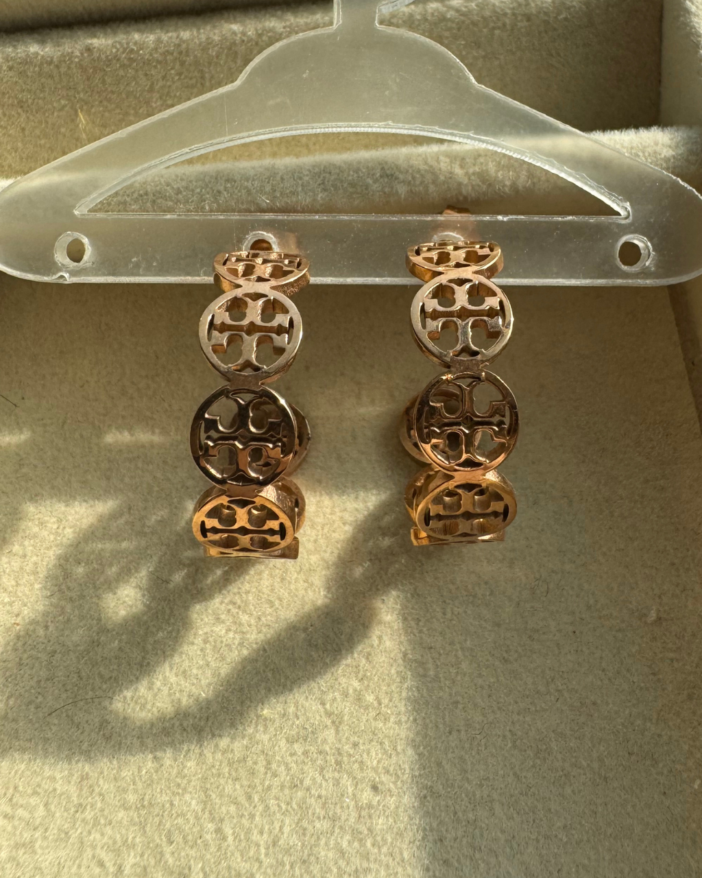 Geometric Medallion Rose Gold Hoop Earrings