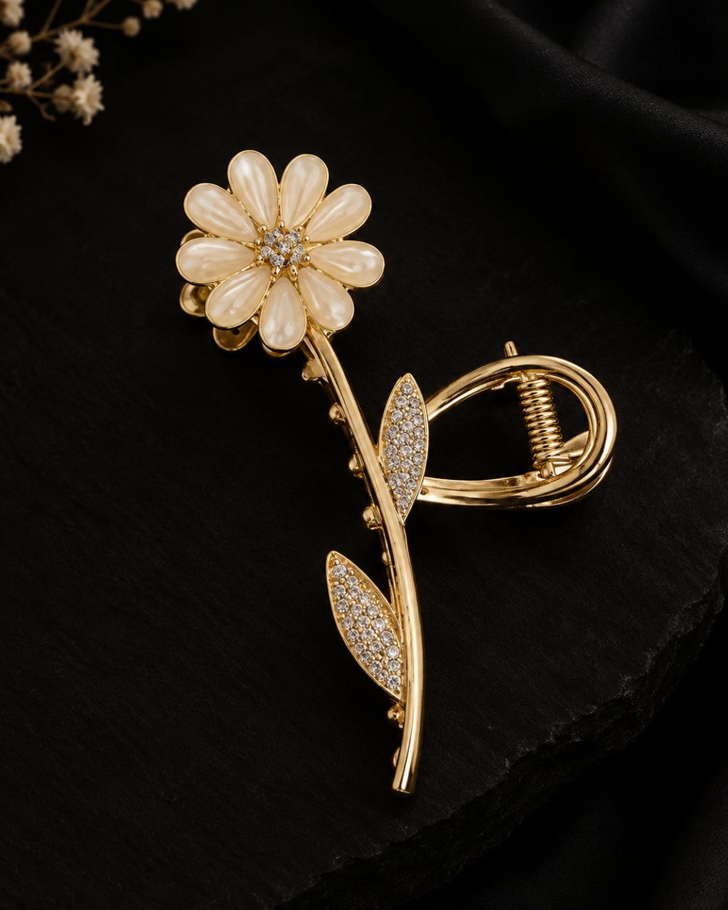 Gilded Pearl Flower Hair Clip