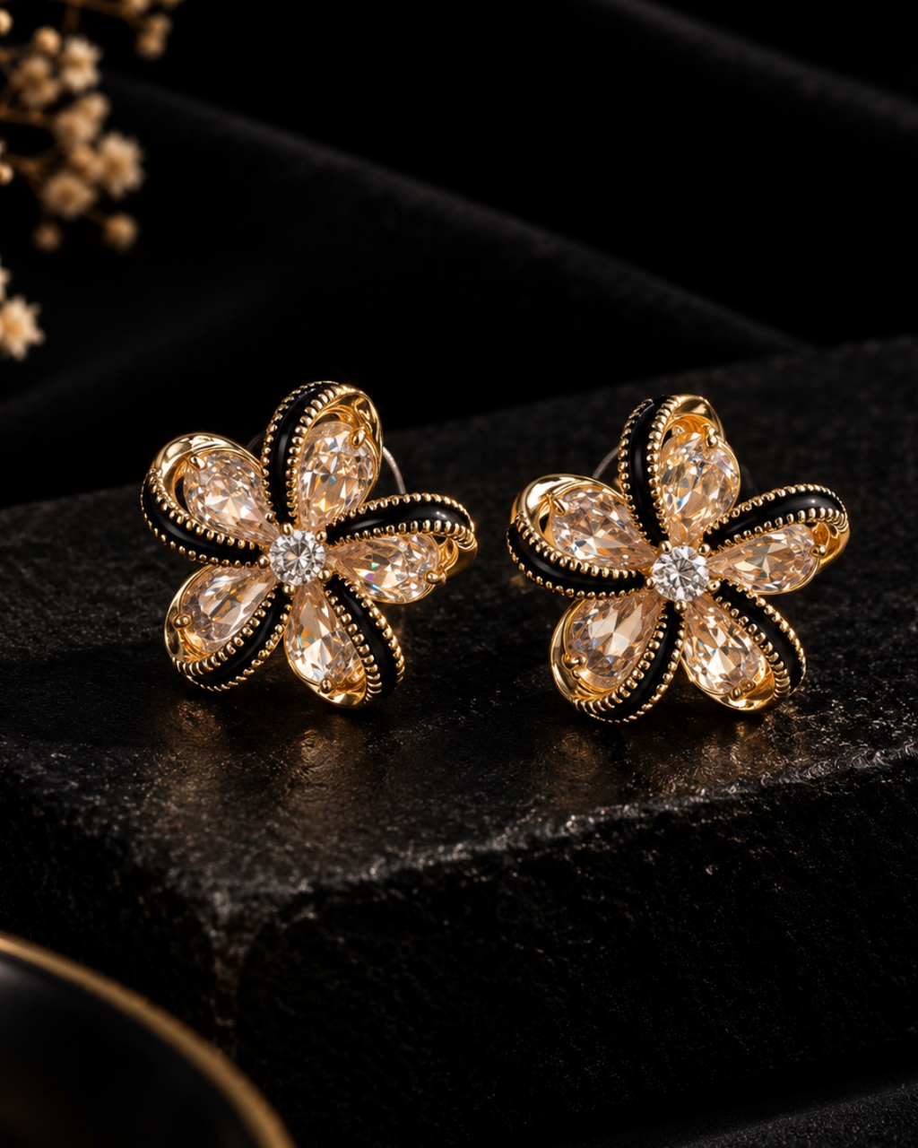 Golden Bloom Crystal Studs
