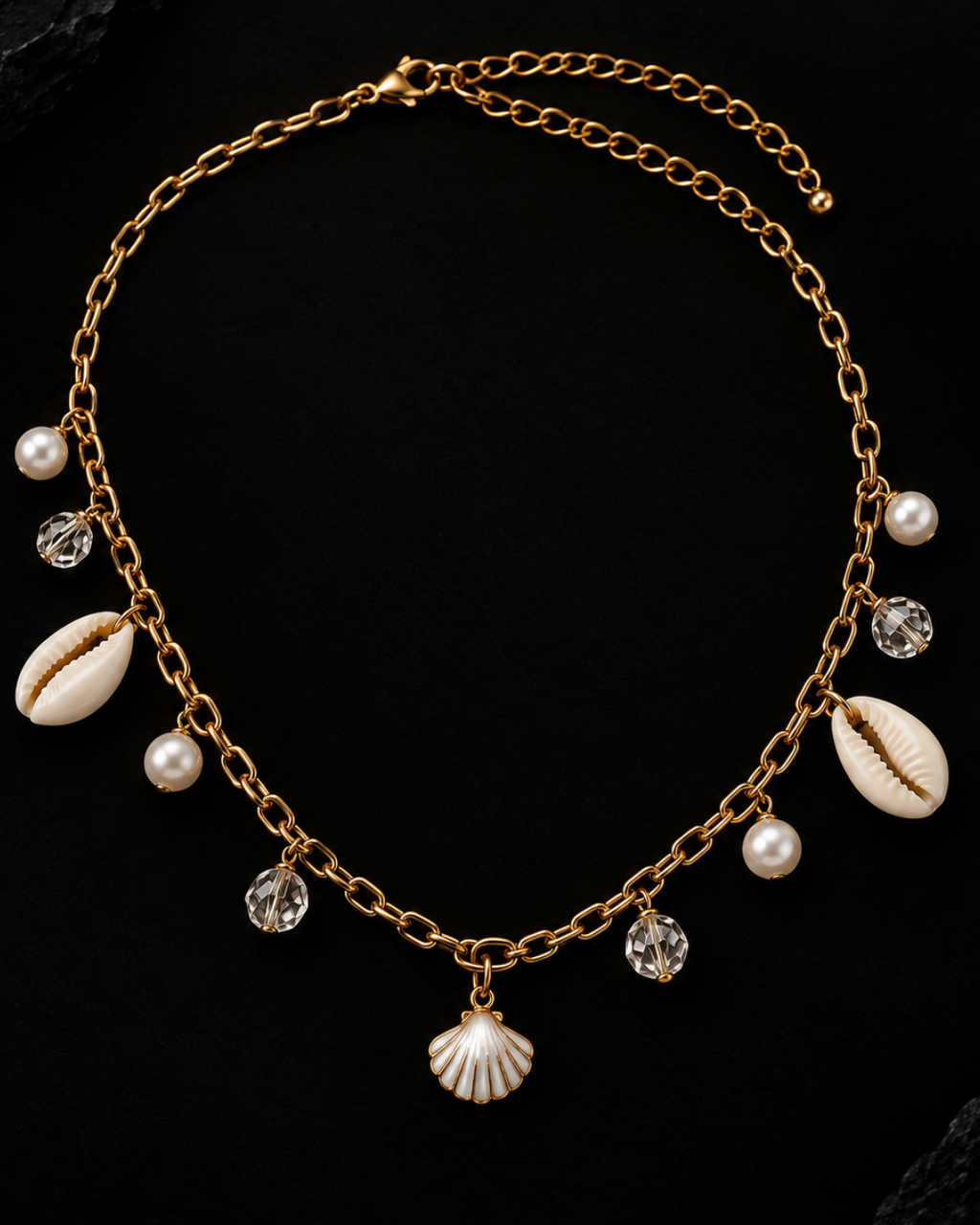 Golden Seashell & Pearl Charm Necklace