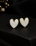 Heart-Shaped White Enamel Stud Earrings