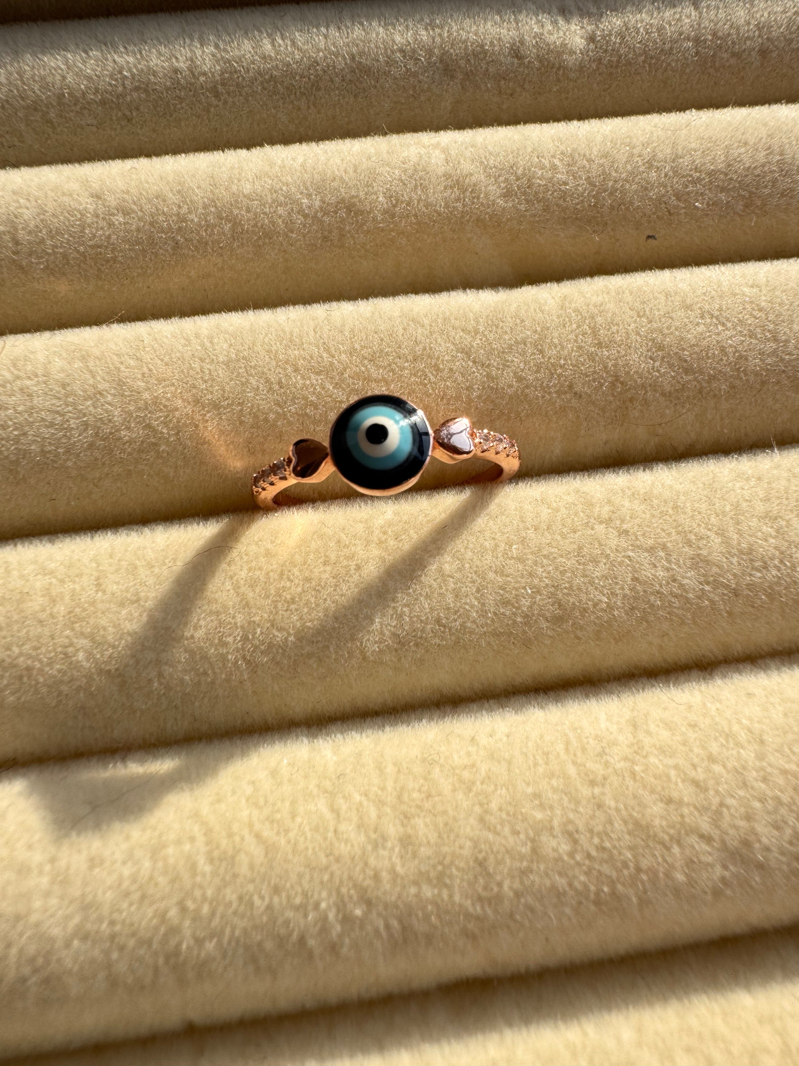 Rose Gold Heart Evil Eye Ring