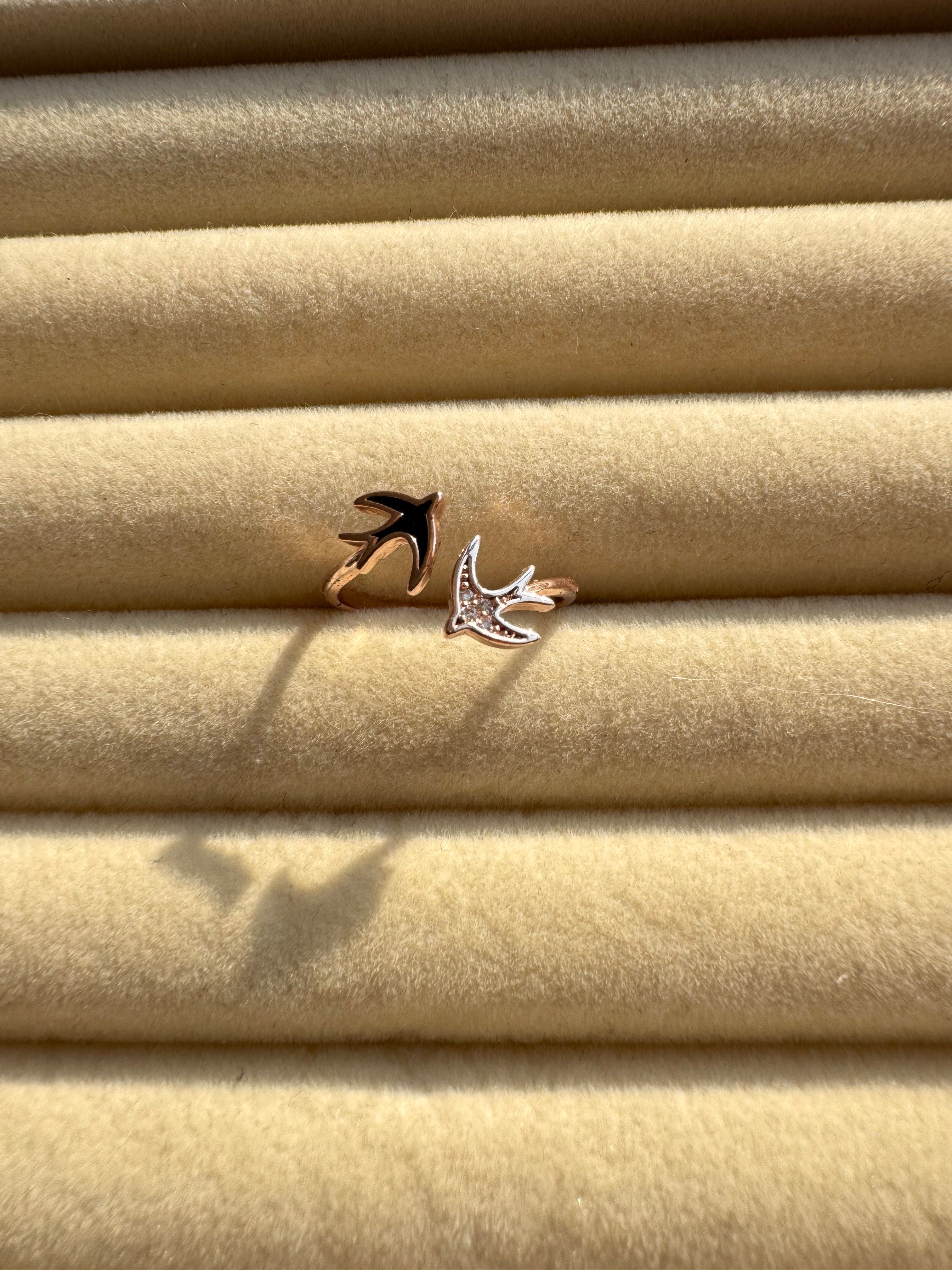 Rose Gold Dual Swallow Open Ring