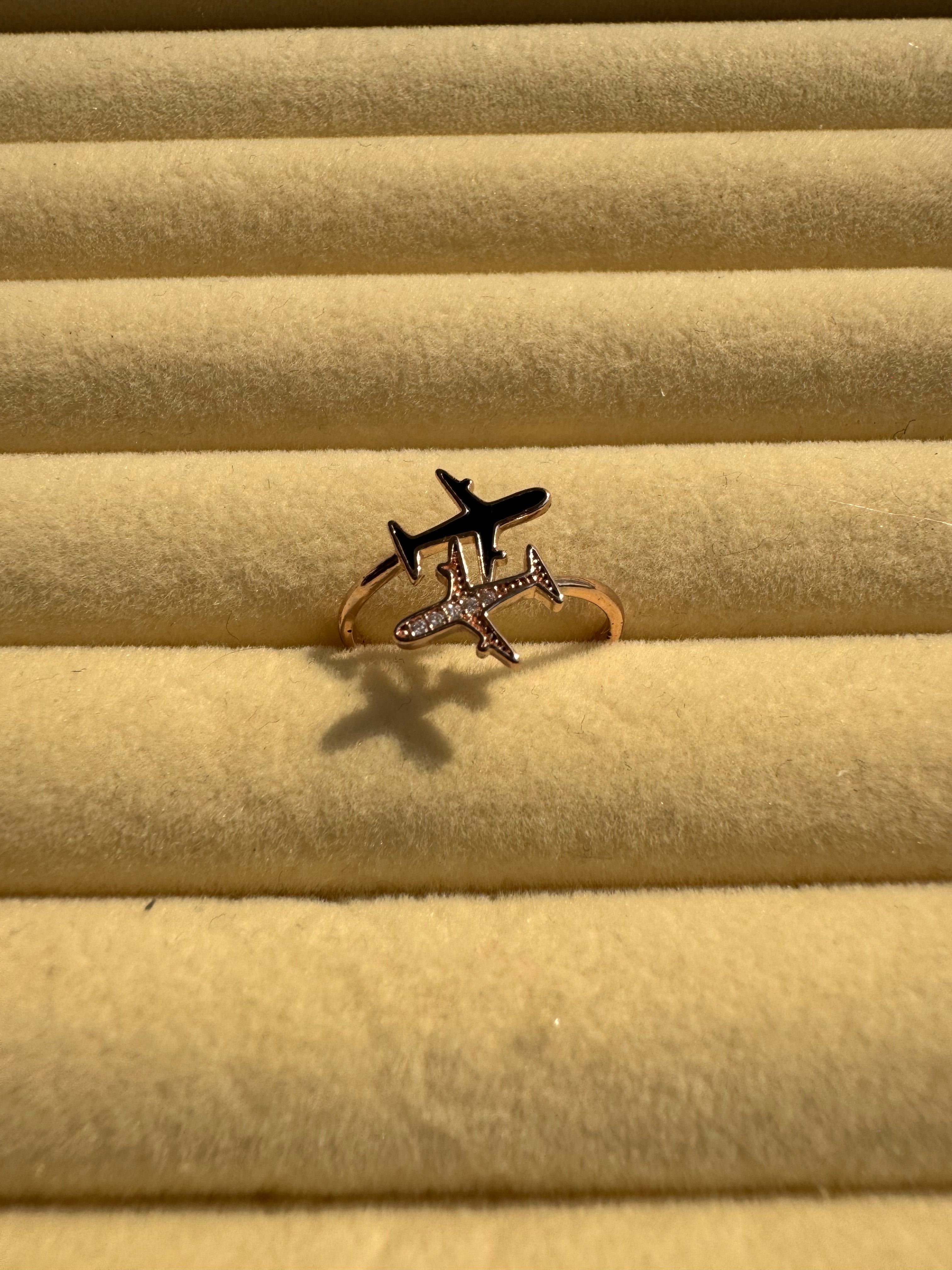 Rose Gold Wanderlust Dual Airplane Open Ring
