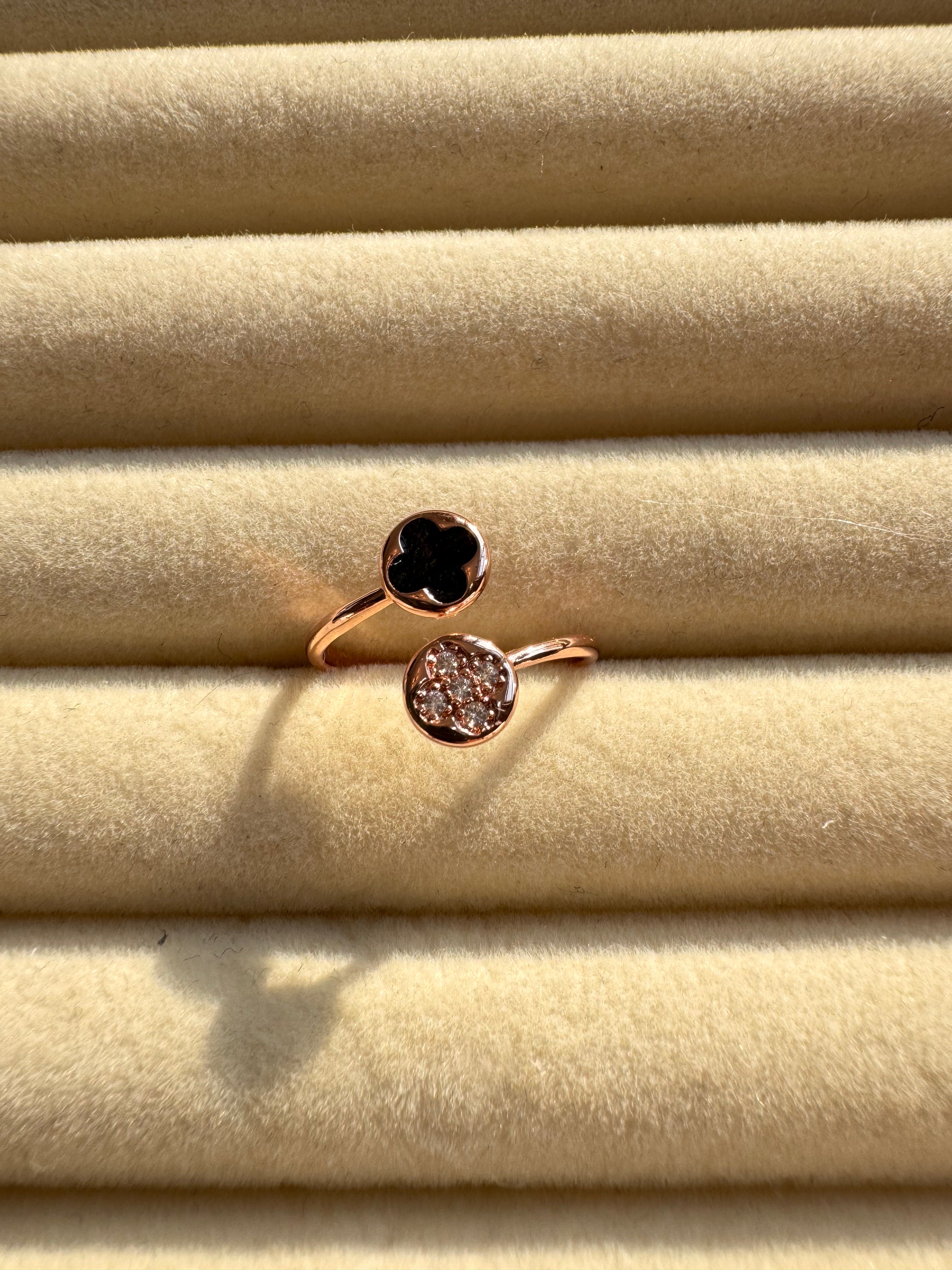 Rose Gold Cutout & Pavé Clover Open Ring