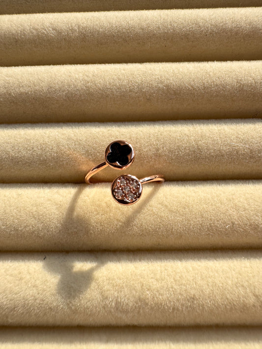 Rose Gold-Tone Circle Clover Open Ring