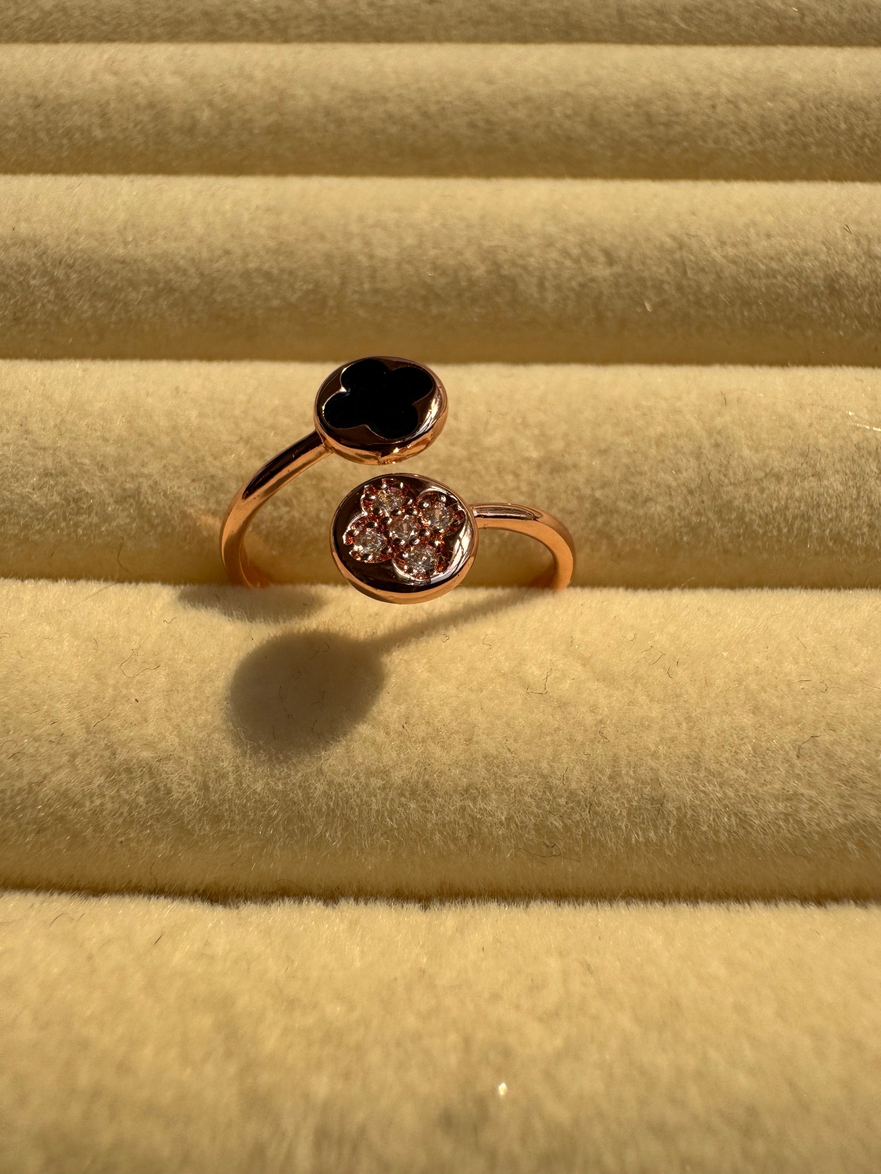 Rose Gold Cutout & Pavé Clover Open Ring