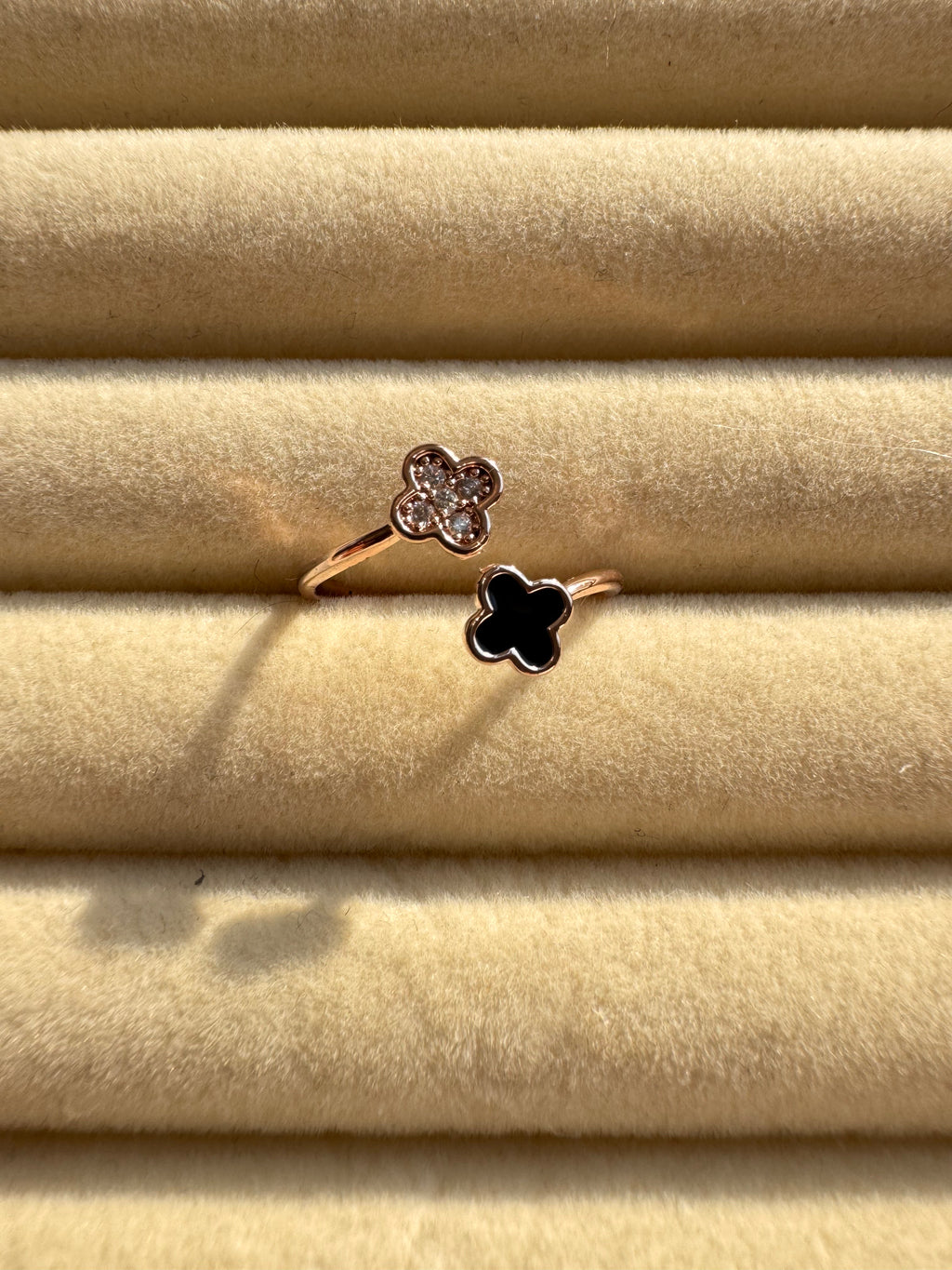 Rose Gold Dual Floral Clover Open Ring