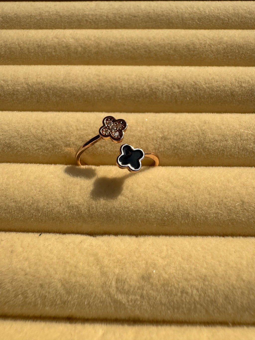 Rose Gold Dual Floral Clover Open Ring