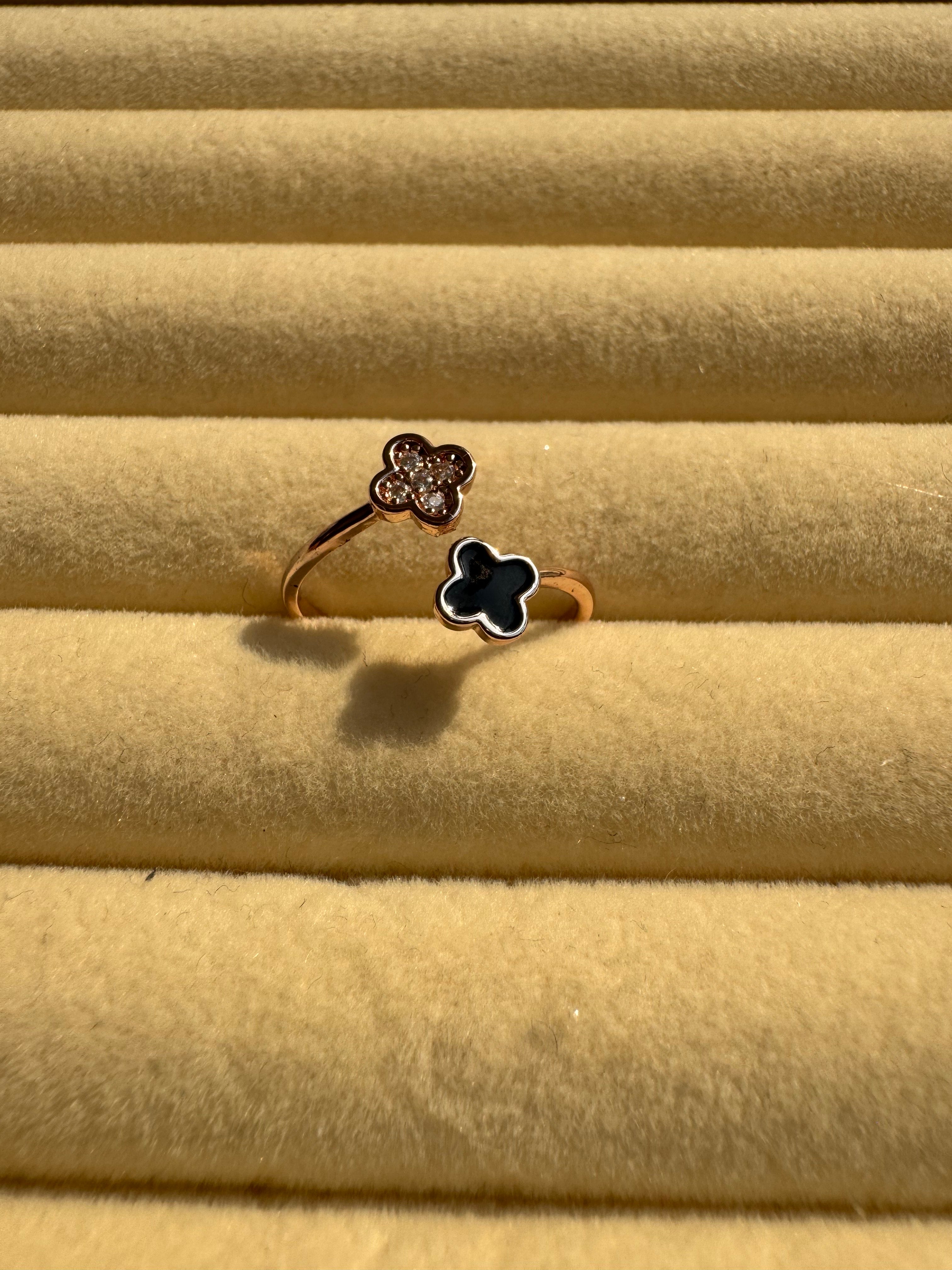 Rose Gold Dual Floral Clover Open Ring