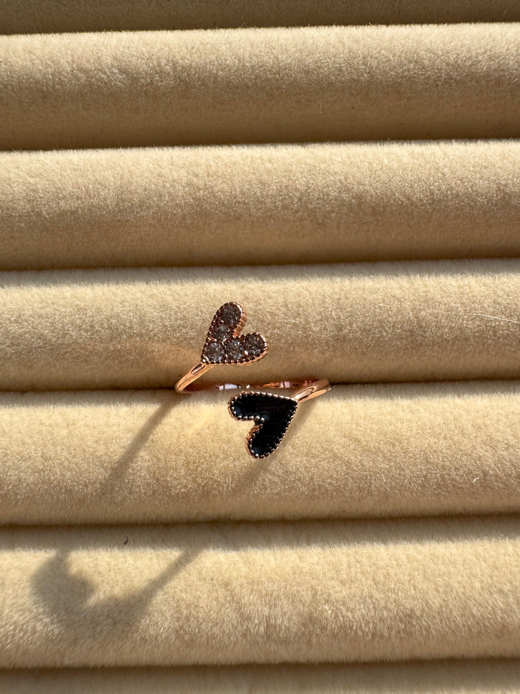 Rose Gold Beaded Dual Heart Open Ring