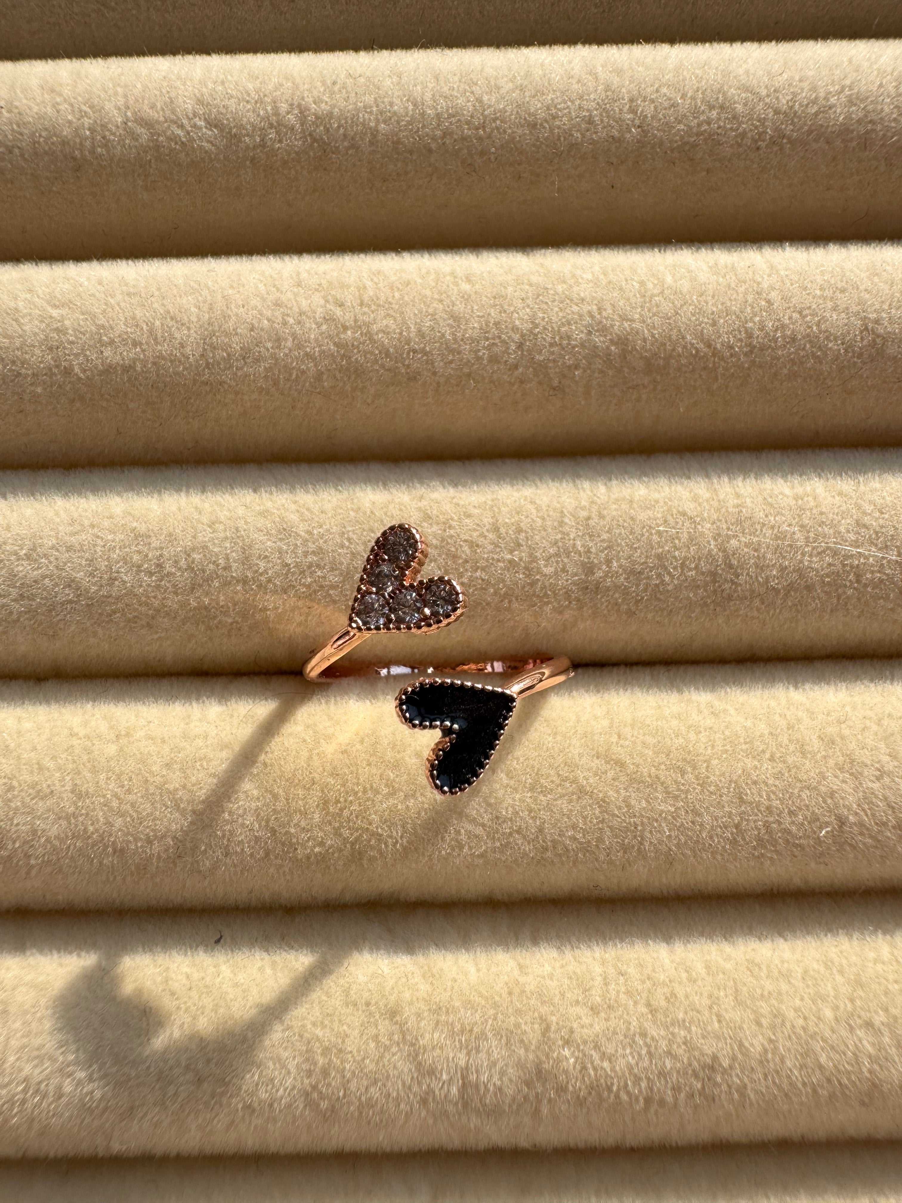 Rose Gold Beaded Dual Heart Open Ring