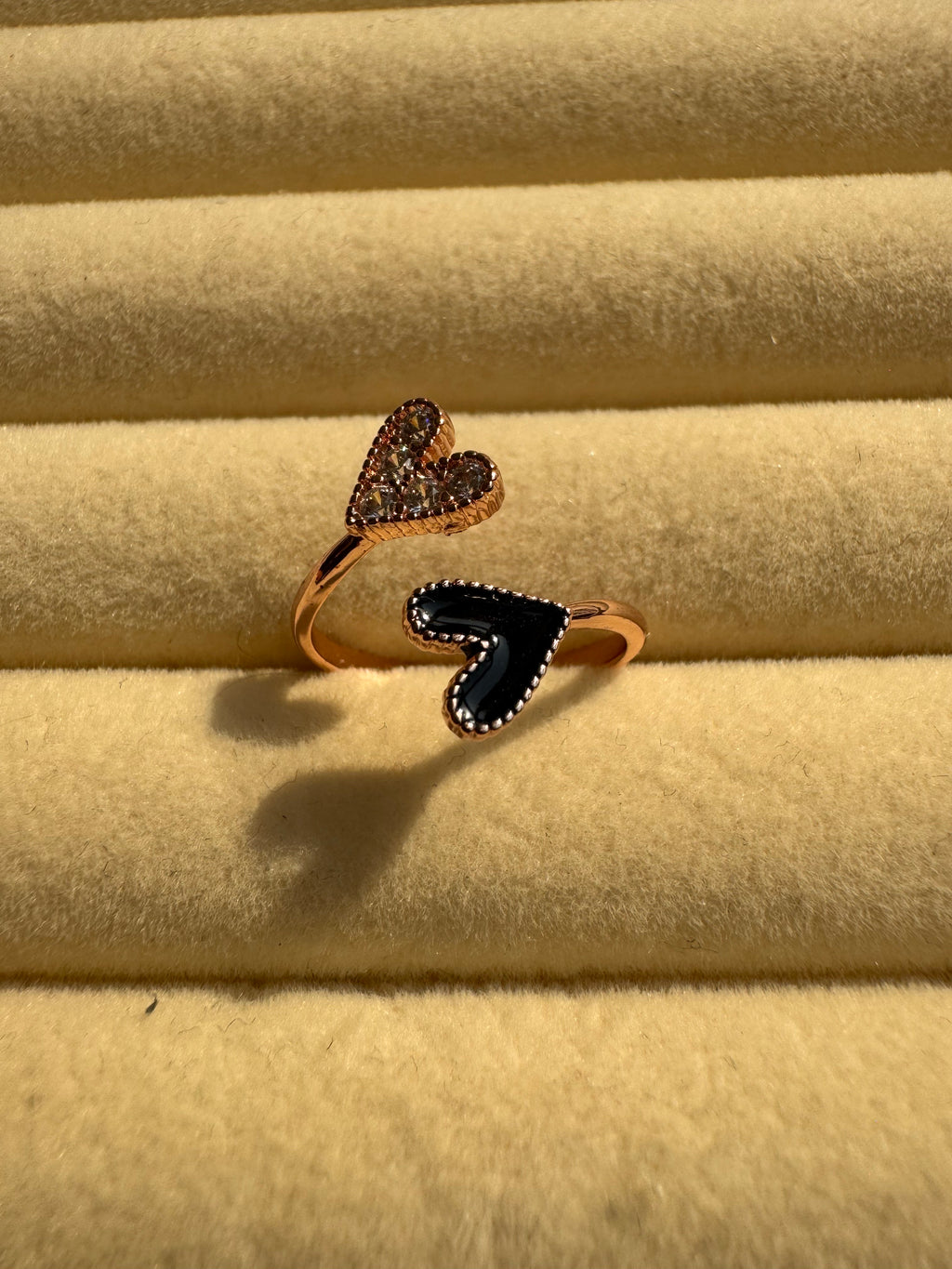 Rose Gold Beaded Dual Heart Open Ring