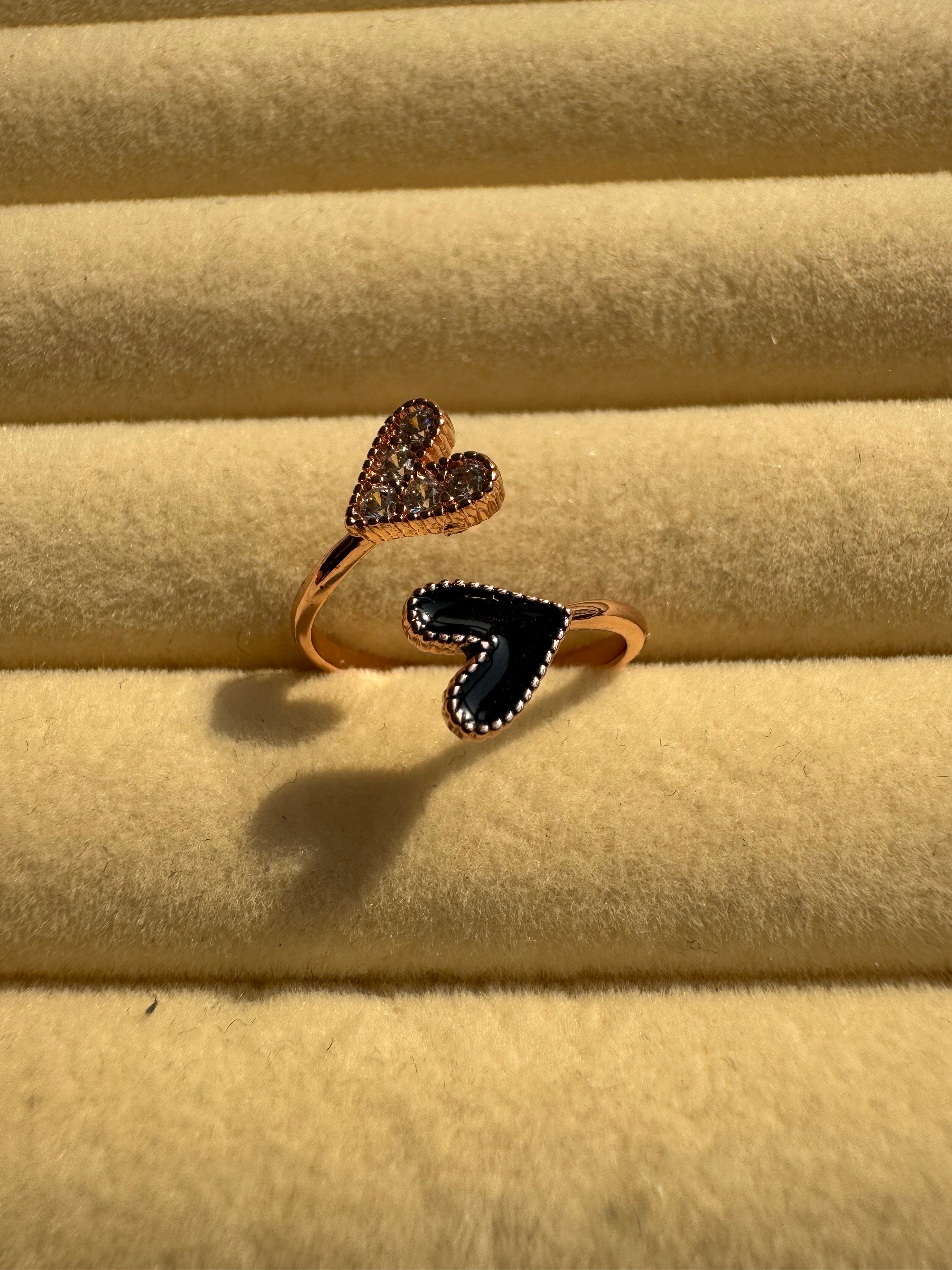 Rose Gold Beaded Dual Heart Open Ring