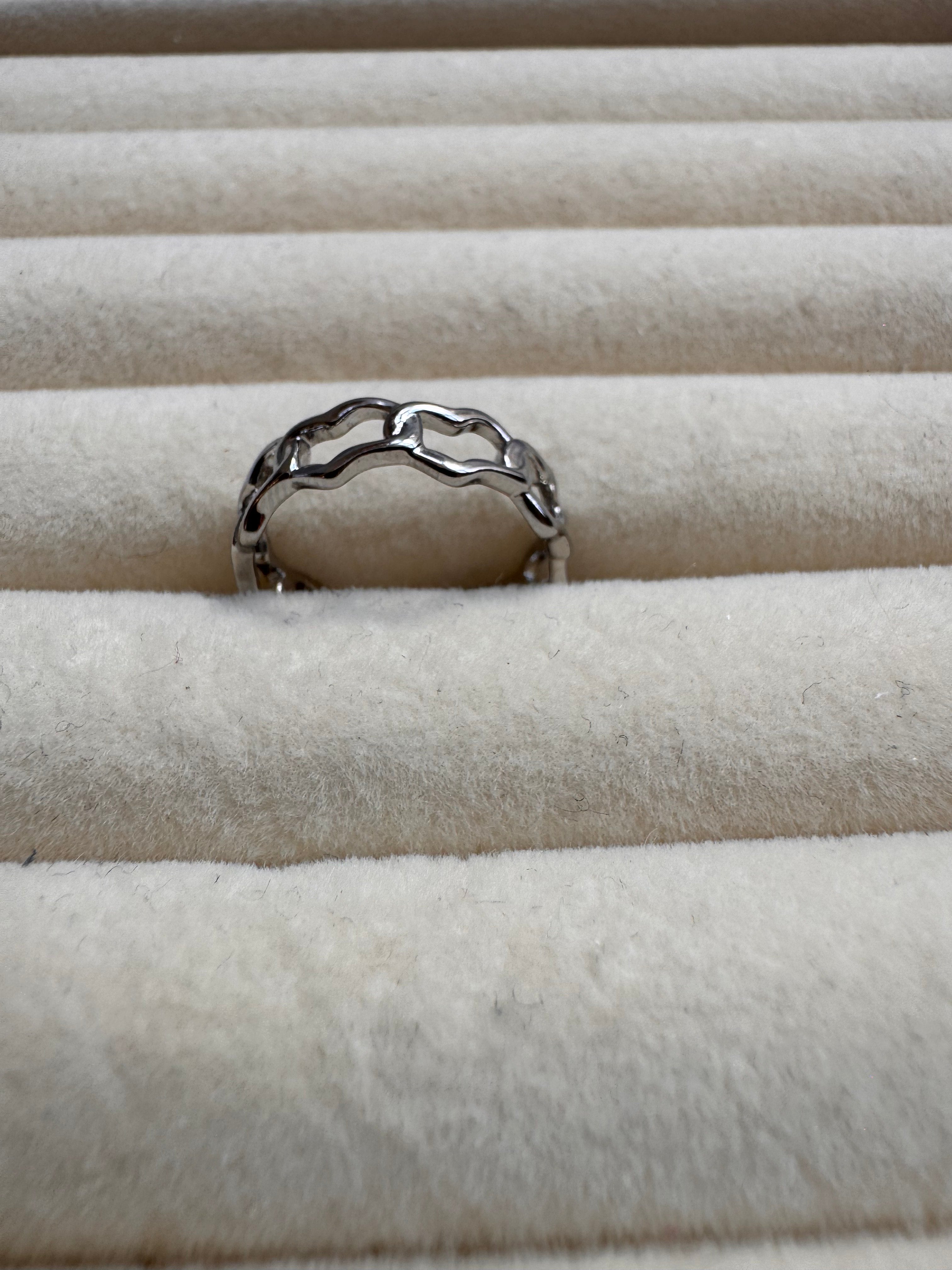 Silver Openwork Heart Band Ring