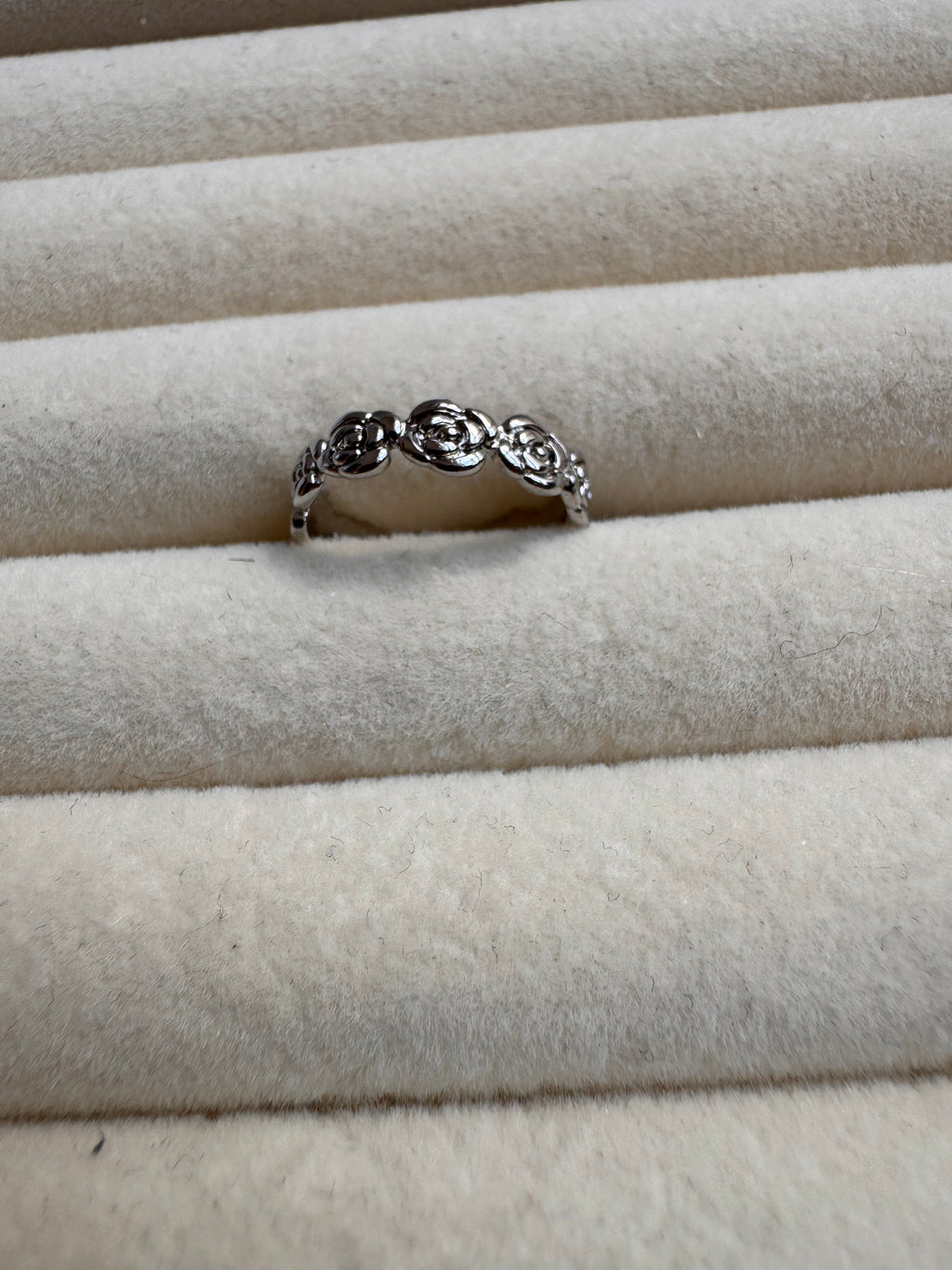 Silver Sculpted Rose Eternity Band Ring