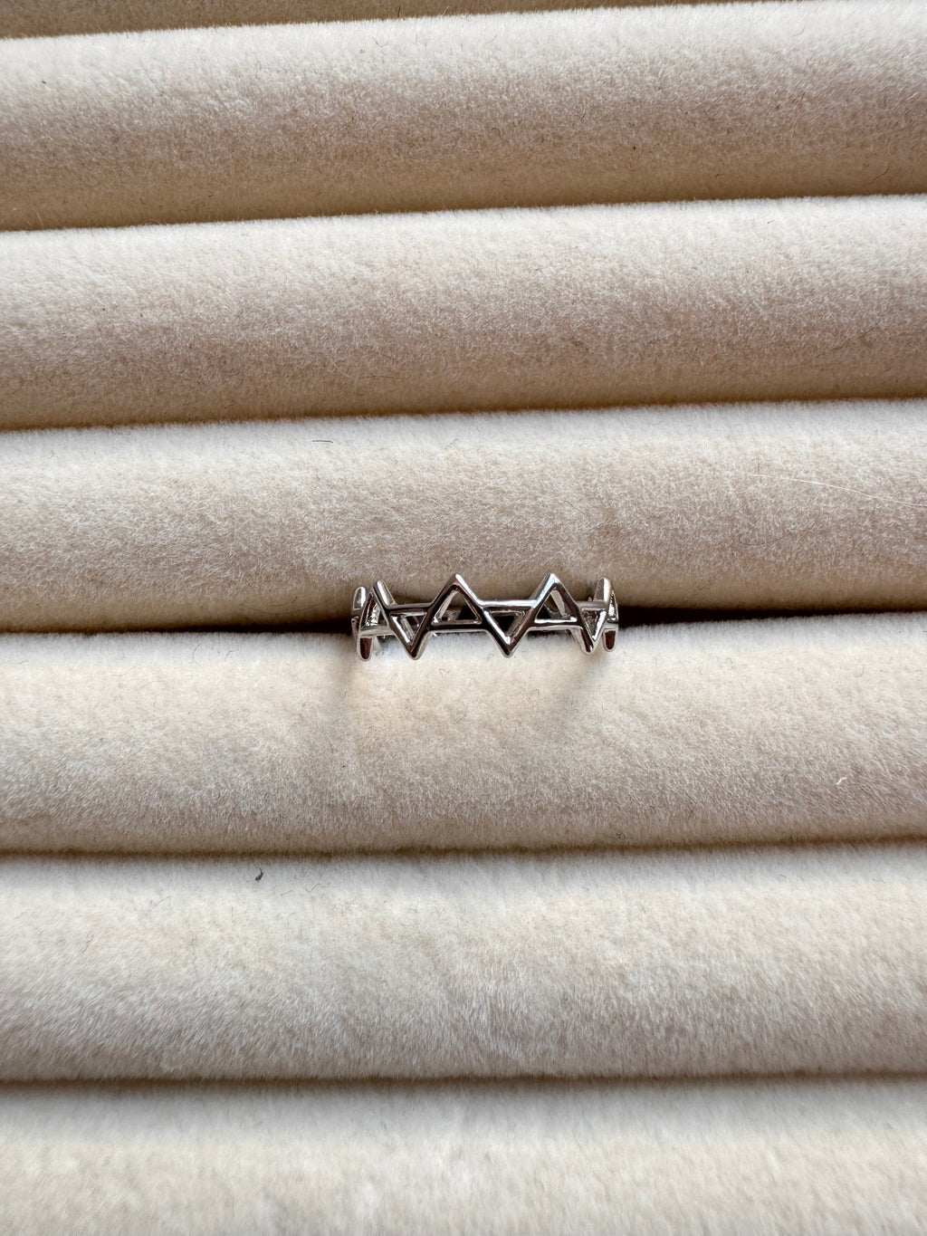 Silver Geometric Zigzag Crown Band Ring