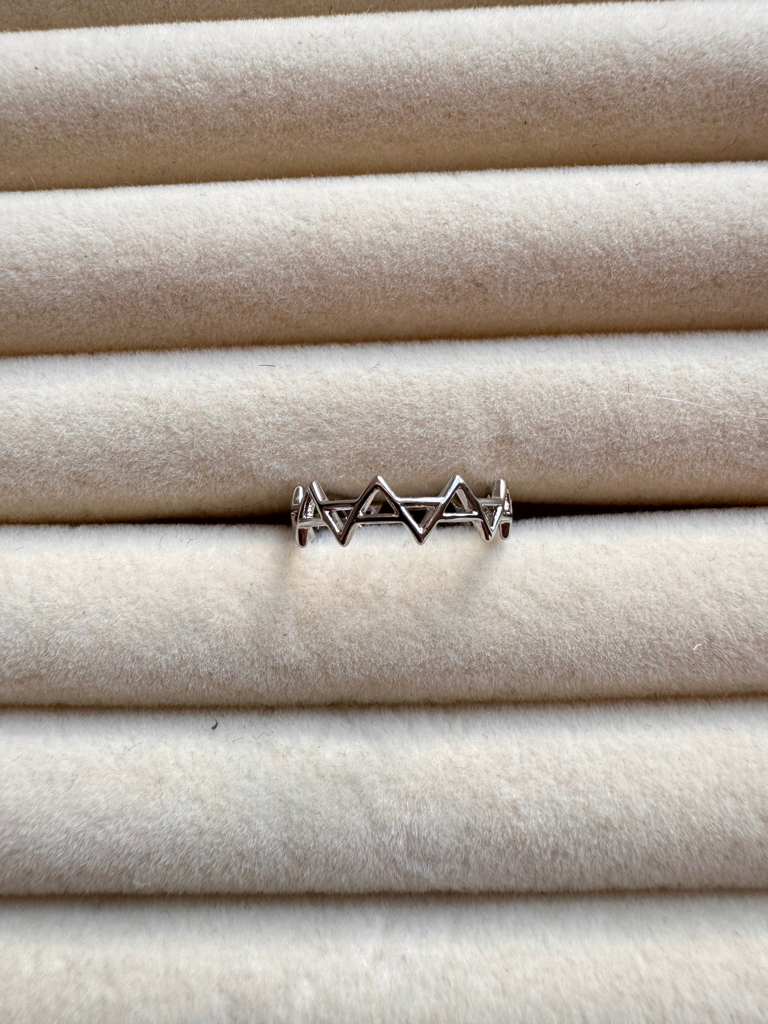 Silver Geometric Zigzag Crown Band Ring