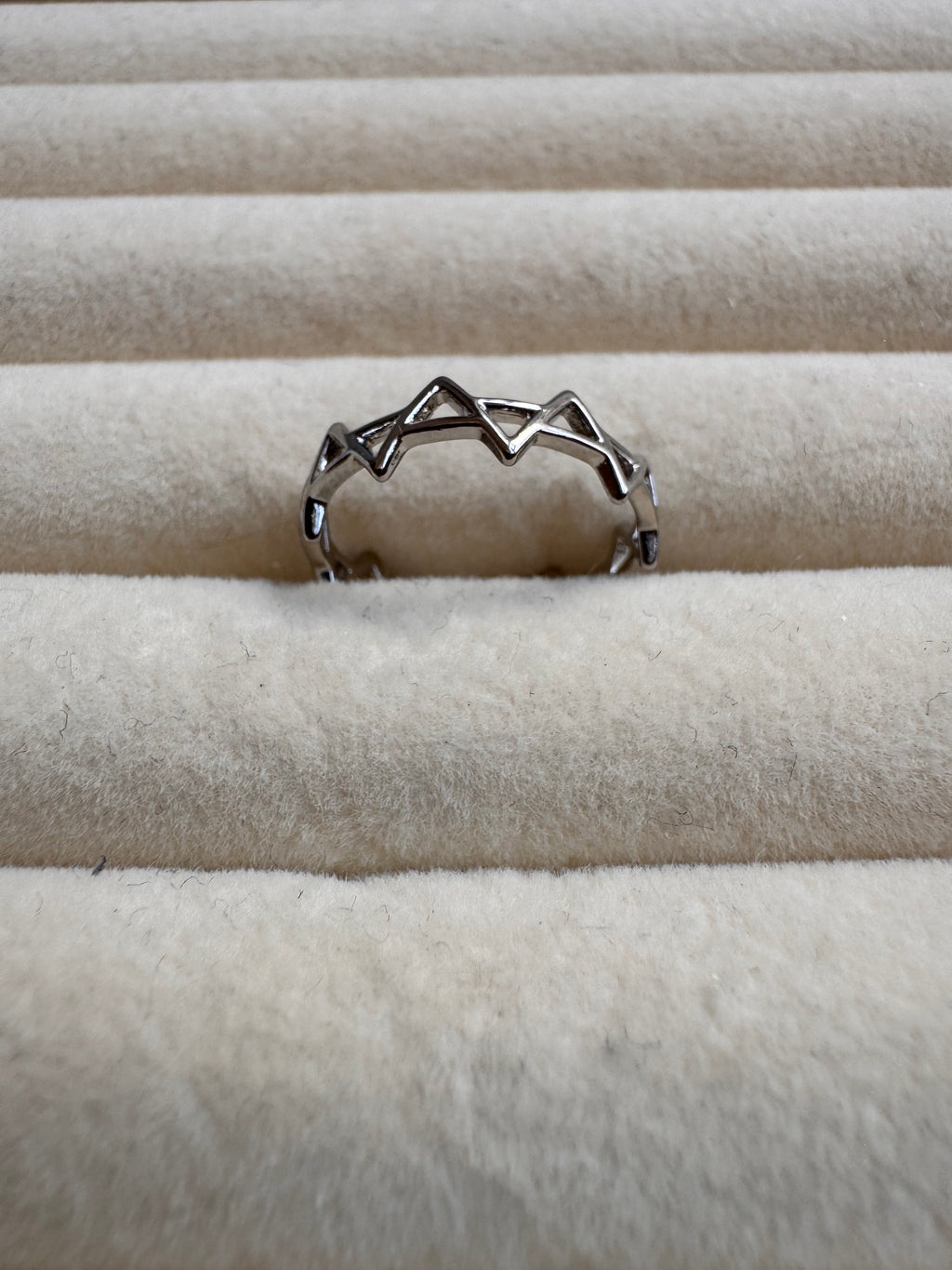 Silver Geometric Zigzag Crown Band Ring