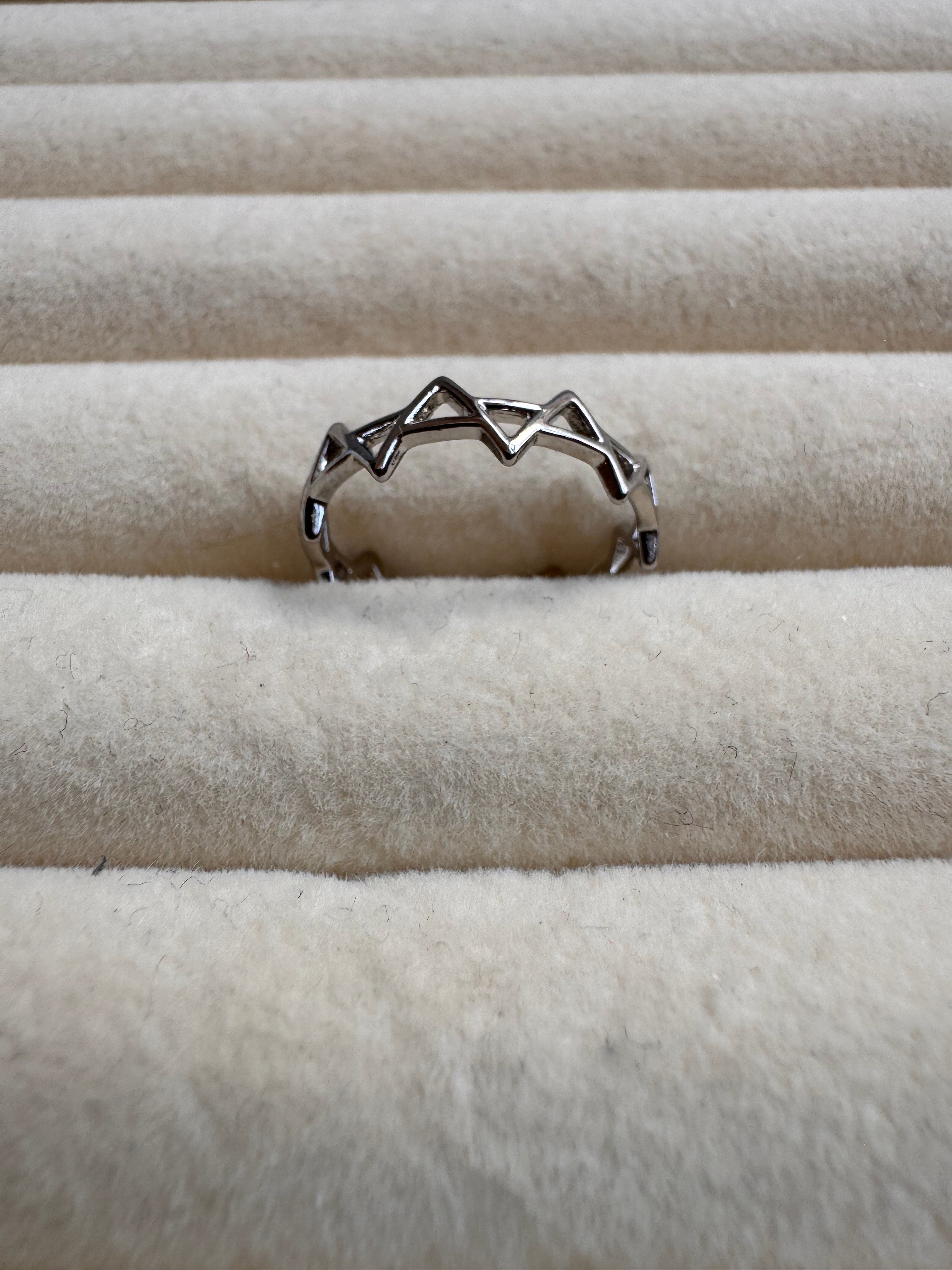 Silver Geometric Zigzag Crown Band Ring