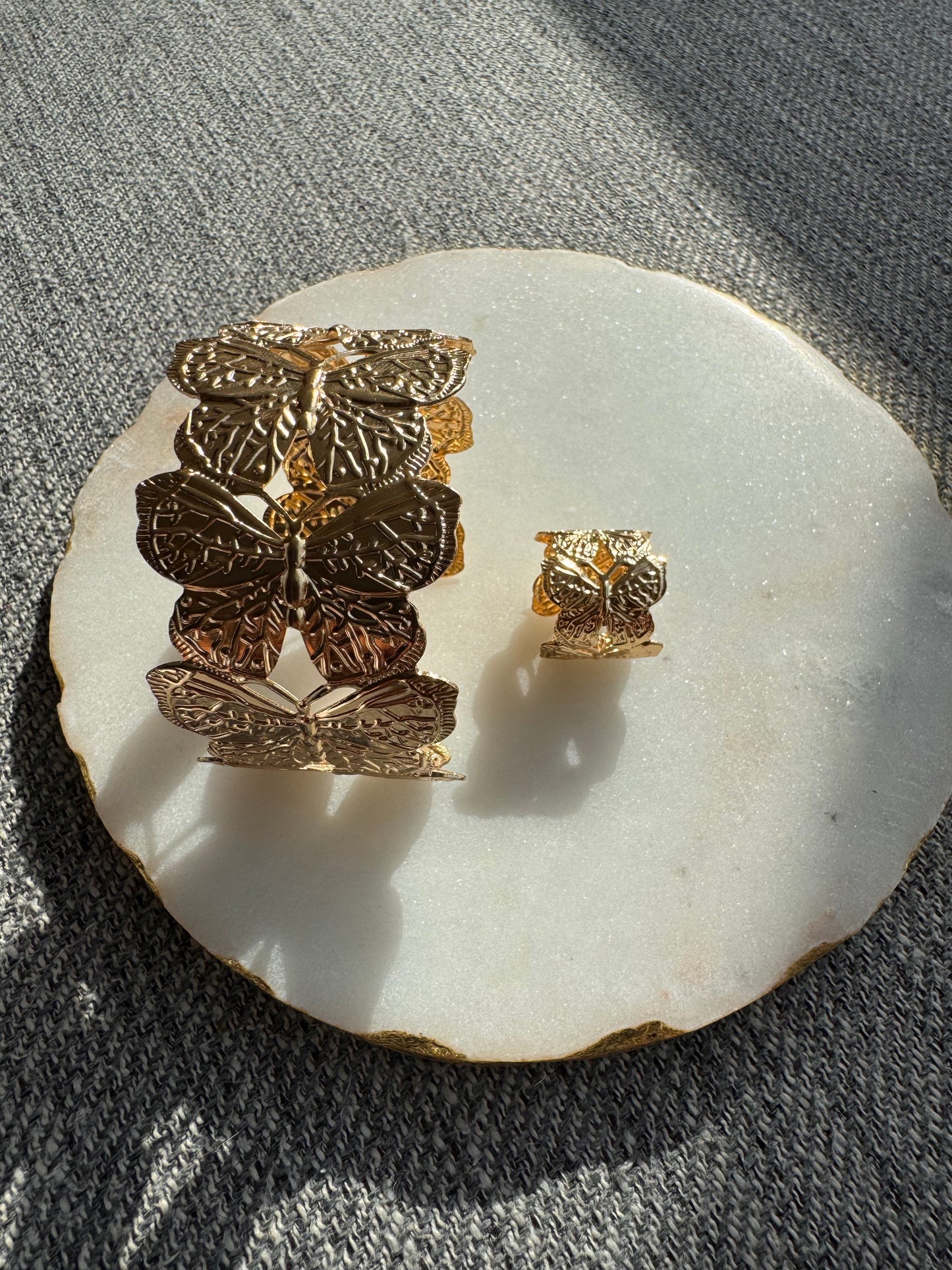 Golden Butterfly Statement Bracelet and Ring