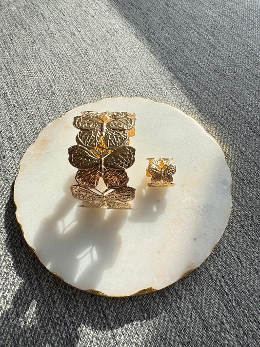 Golden Butterfly Statement Bracelet and Ring