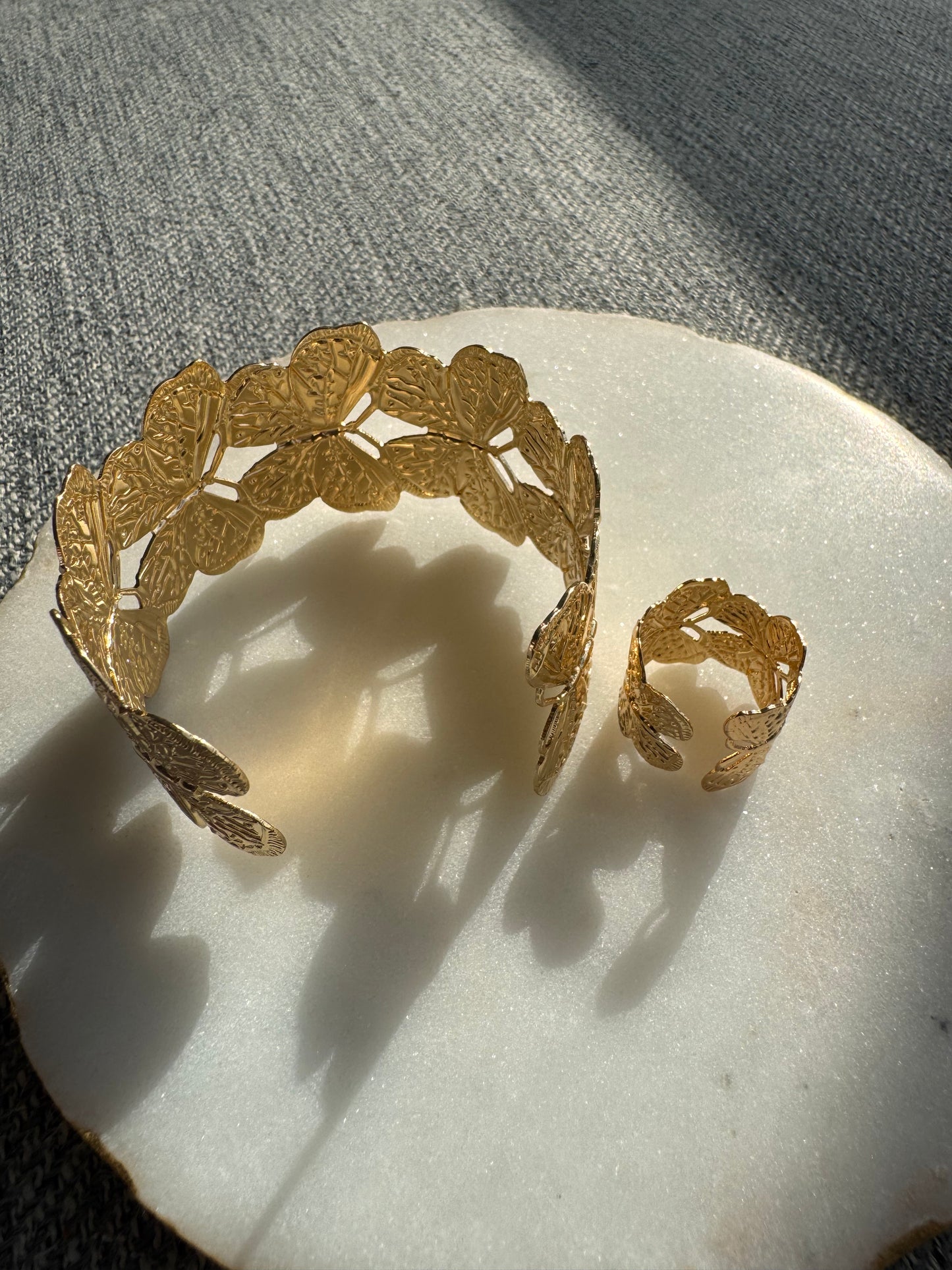 Golden Butterfly Statement Bracelet and Ring
