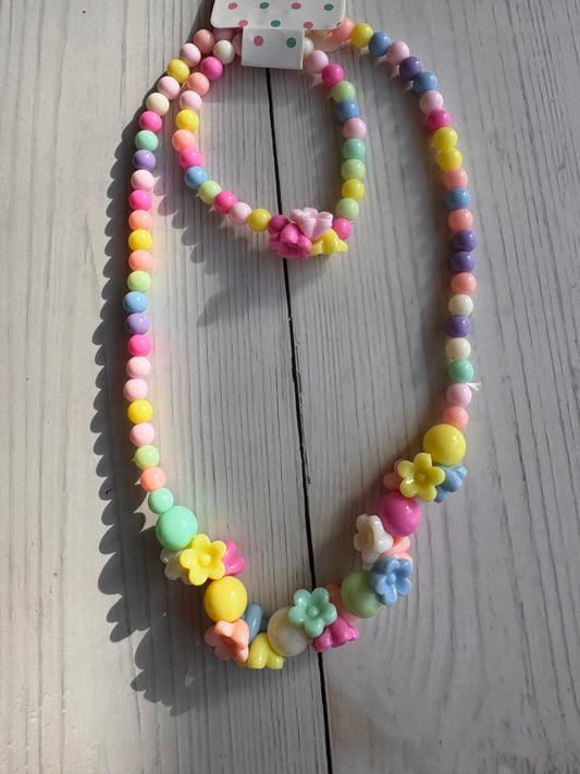 Pastel flower Jewelry Set - Necklace & Bracelet