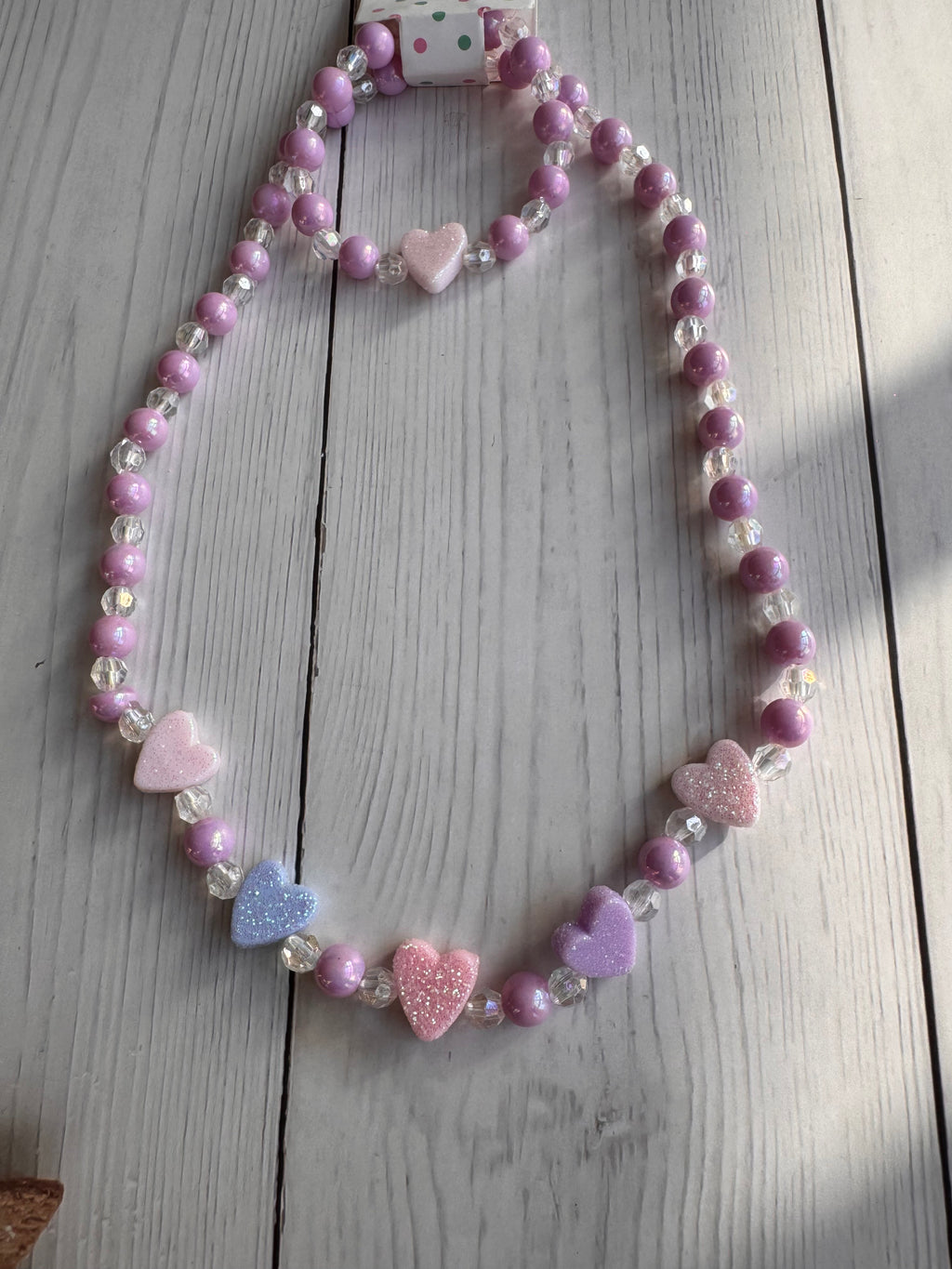 The Glitter Heart Pastel Handmade Necklace & Bracelet Set