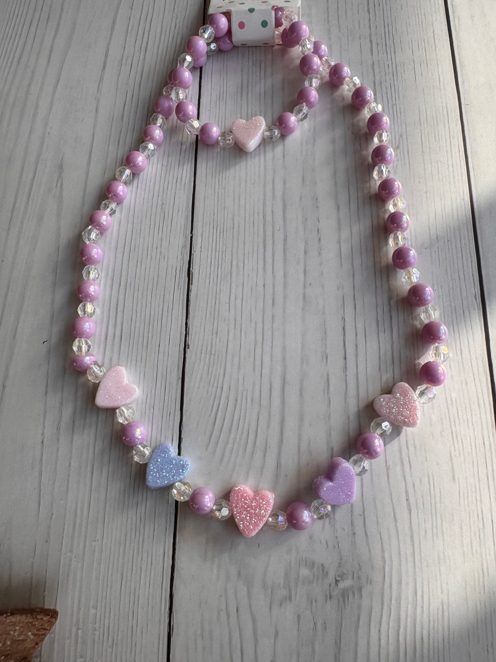 The Glitter Heart Pastel Handmade Necklace & Bracelet Set