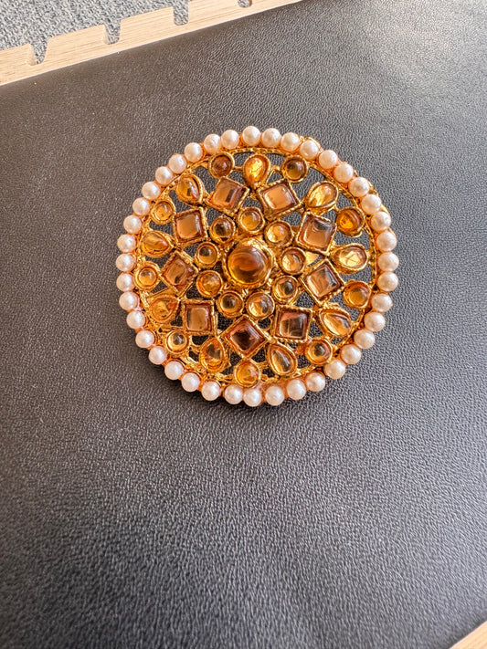 The Amber Glow Kundan & Pearl Ring