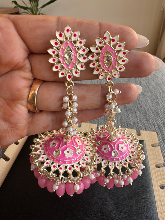 The Gulabi Meenakari Drape Jhumkas
