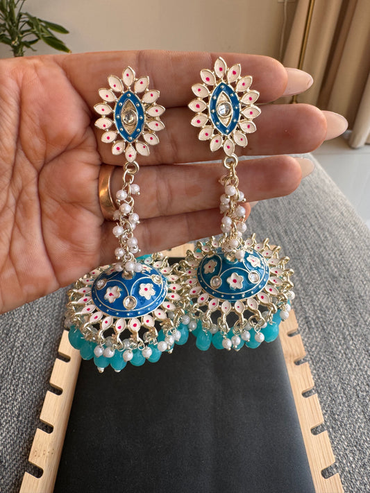 The Moroccan Blue Minakari Drape Jhumkas