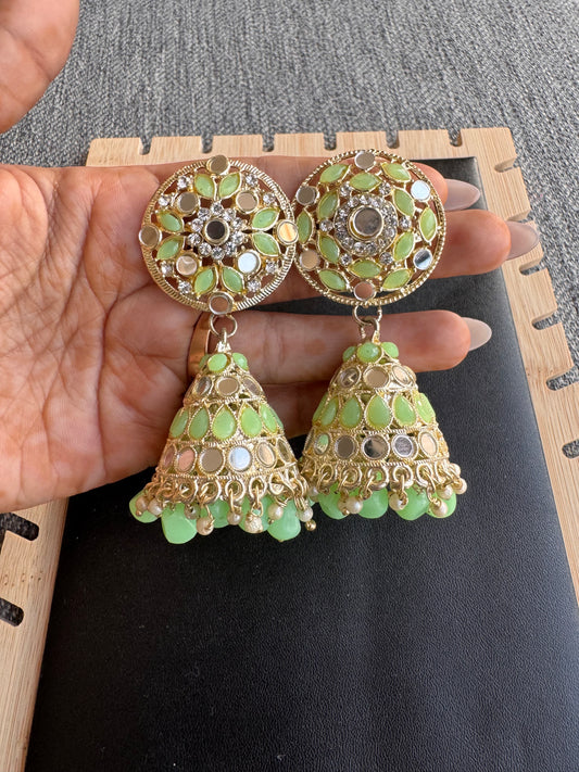 The Mint Blossom Mirror Jhumkas