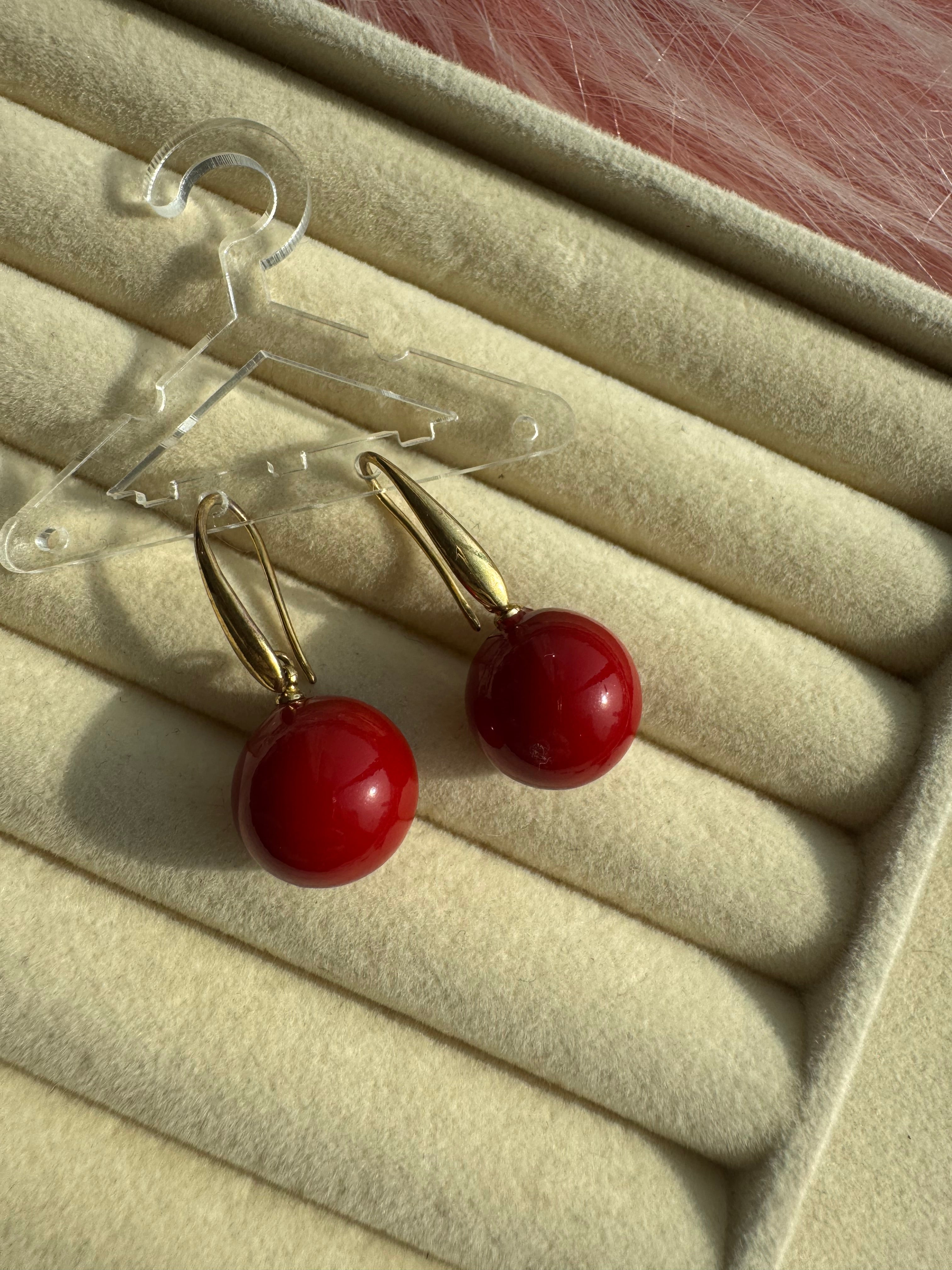 Scarlet Orb Gold Drop Earrings