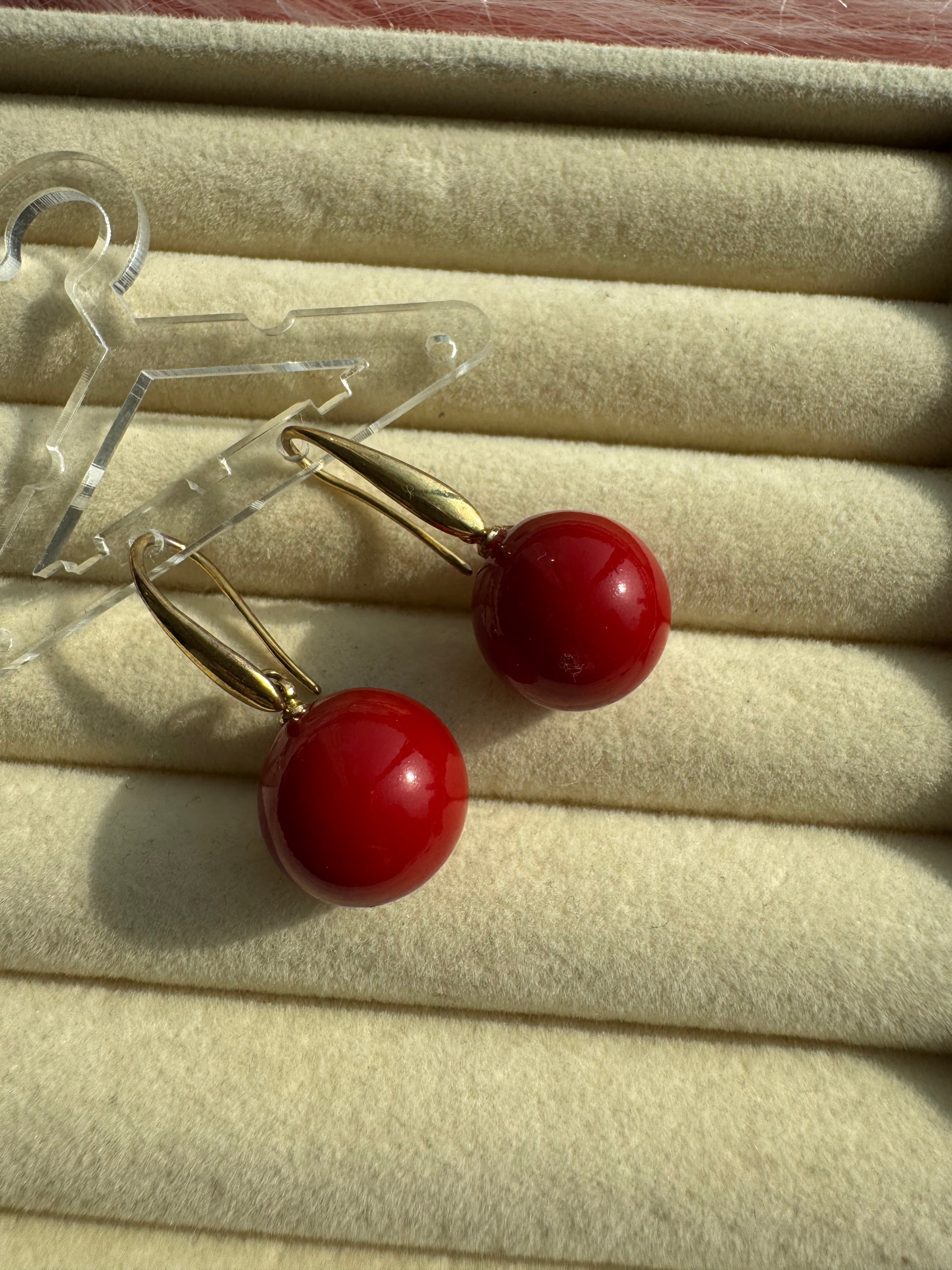 Scarlet Orb Gold Drop Earrings