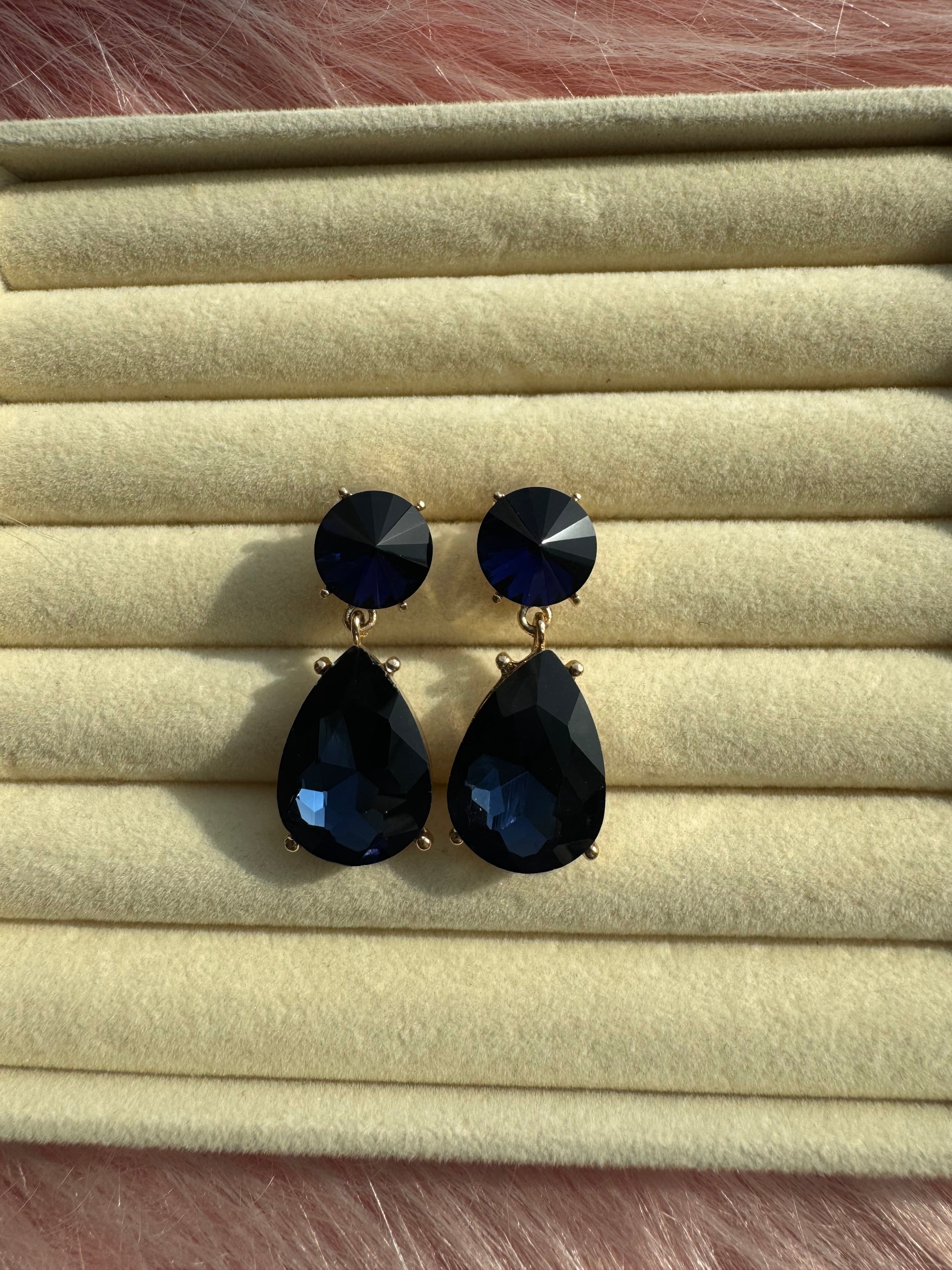 Midnight Sapphire Teardrop Crystal Earrings