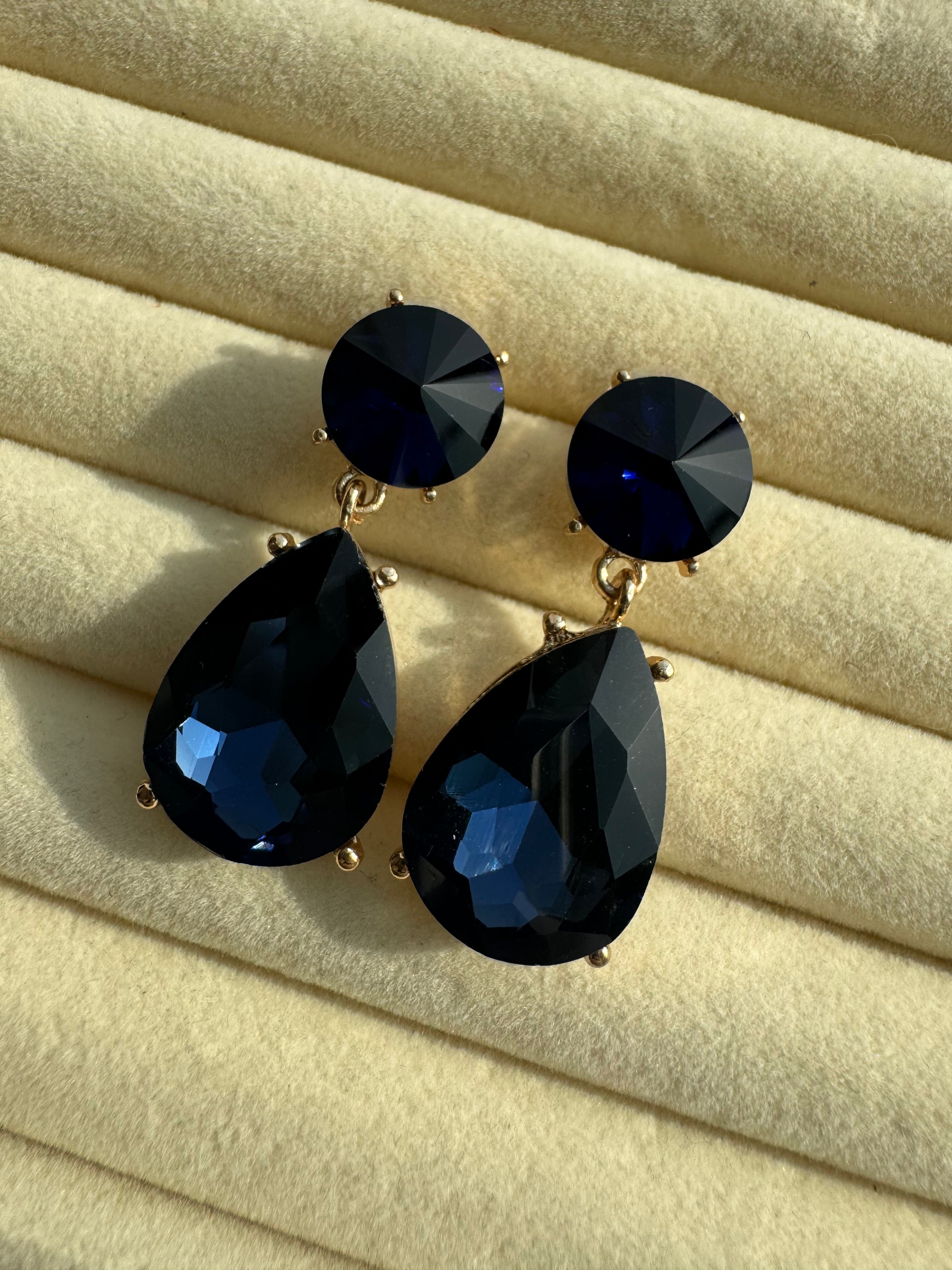 Midnight Sapphire Teardrop Crystal Earrings