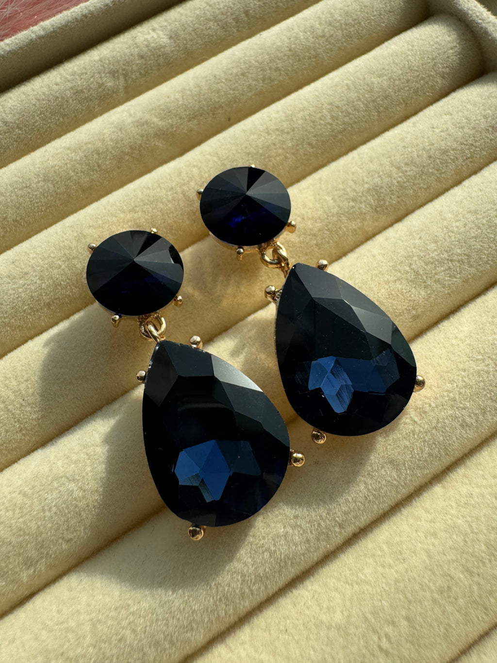 Midnight Sapphire Teardrop Crystal Earrings